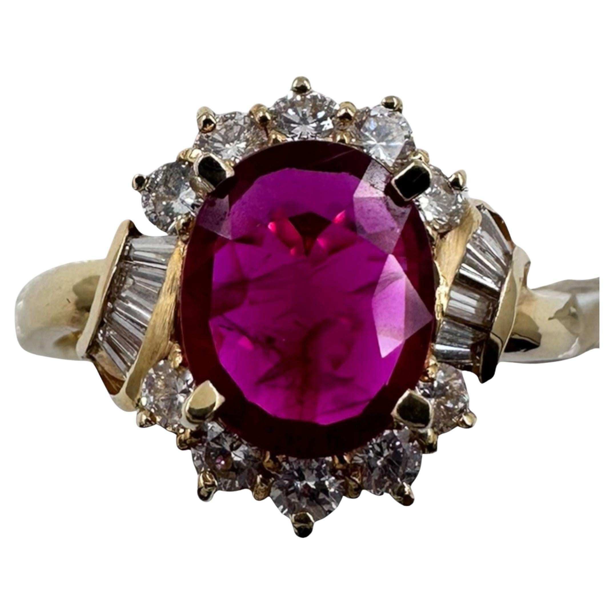 14K Yellow Gold Ring with 2.50 Ct. Ruby and Diamonds. (Size 7.25)
