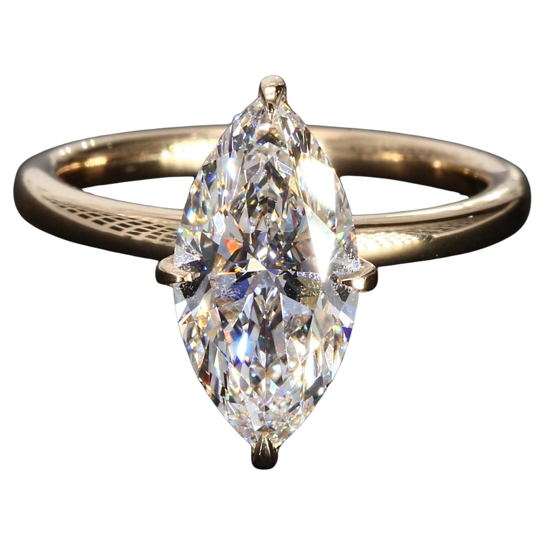 14k Yellow Gold Ring with 2.57ct F/VS1 Marquise Lab-Grown Diamond - Size 6.75