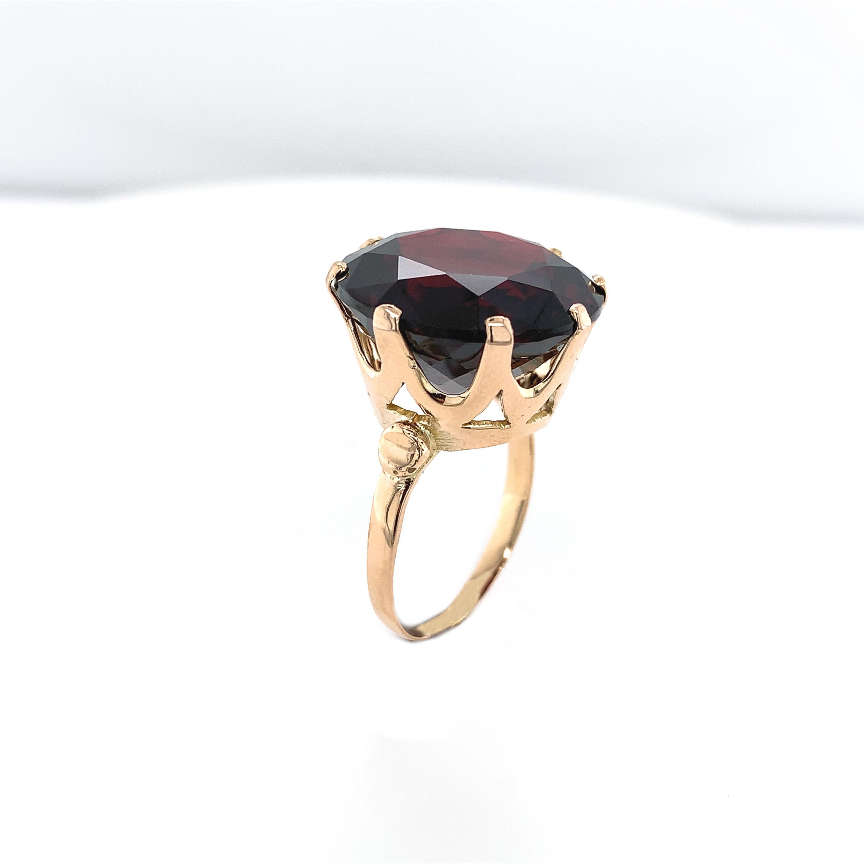 Round Cut 14K Yellow Gold Ring with a Huge 27 carat Round Garnet For Sale