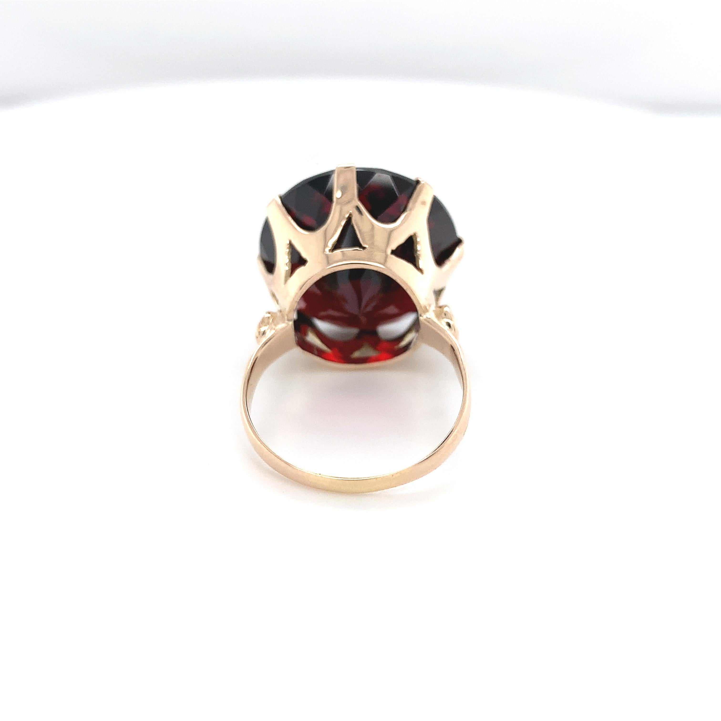 Women's 14K Yellow Gold Ring with a Huge 27 carat Round Garnet For Sale