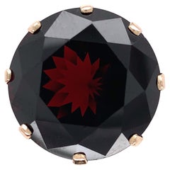 14K Yellow Gold Ring with a Huge 27 carat Round Garnet