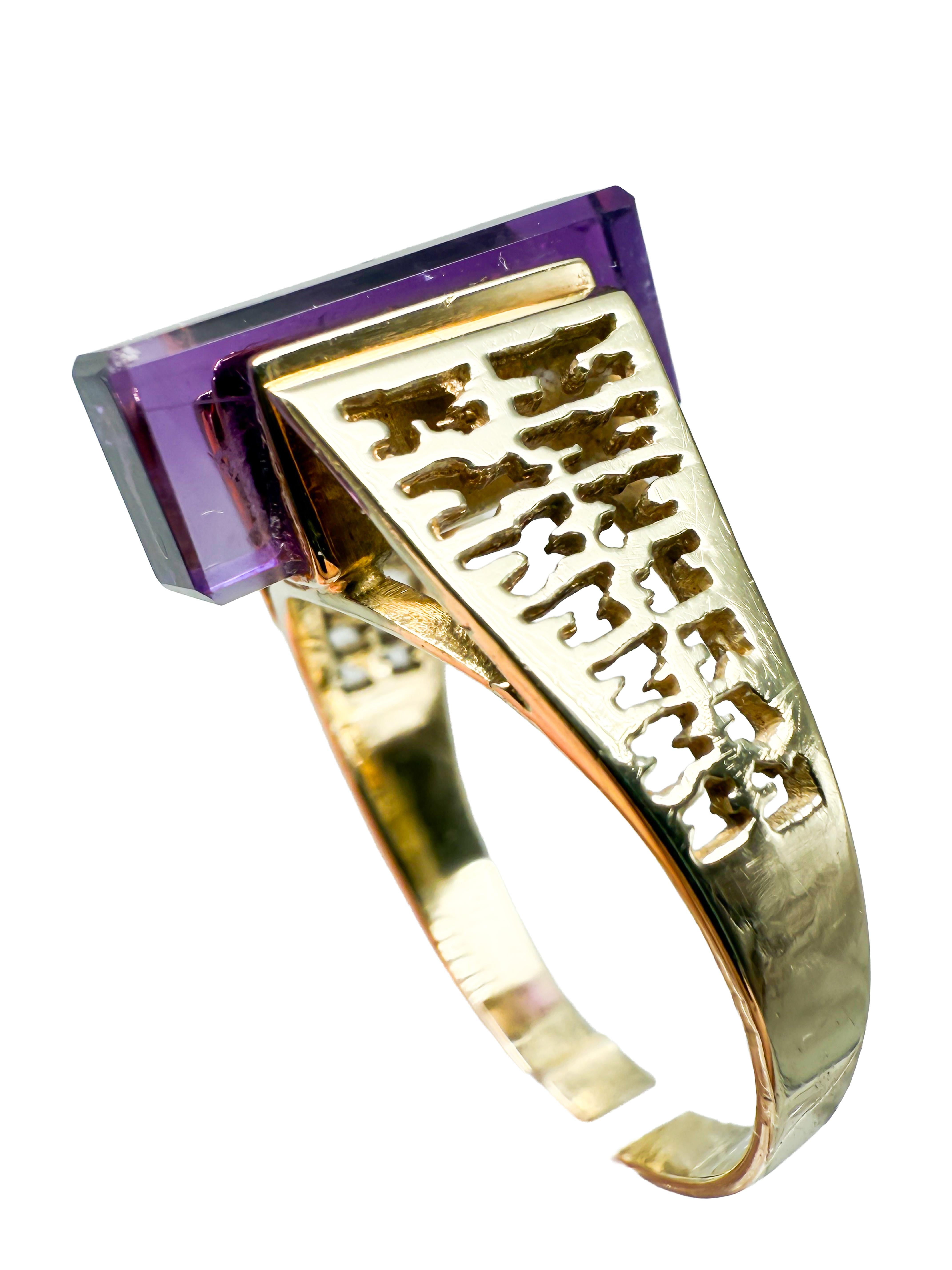 Quadrato 14K Yellow Gold Ring with Amethyst; Certificate Included in vendita