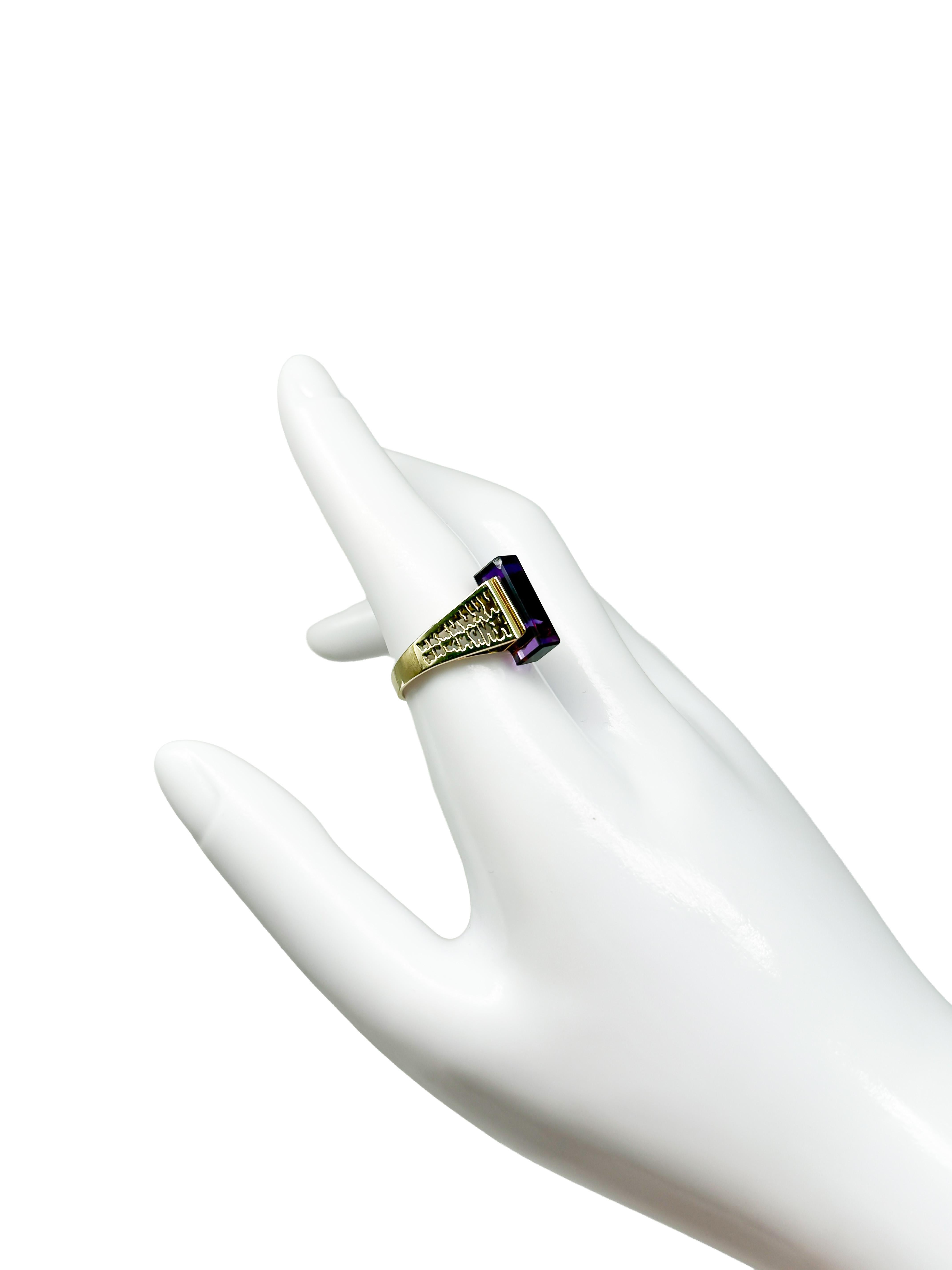 14K Yellow Gold Ring with Amethyst; Certificate Included In condizioni buone in vendita a Berlin, DE