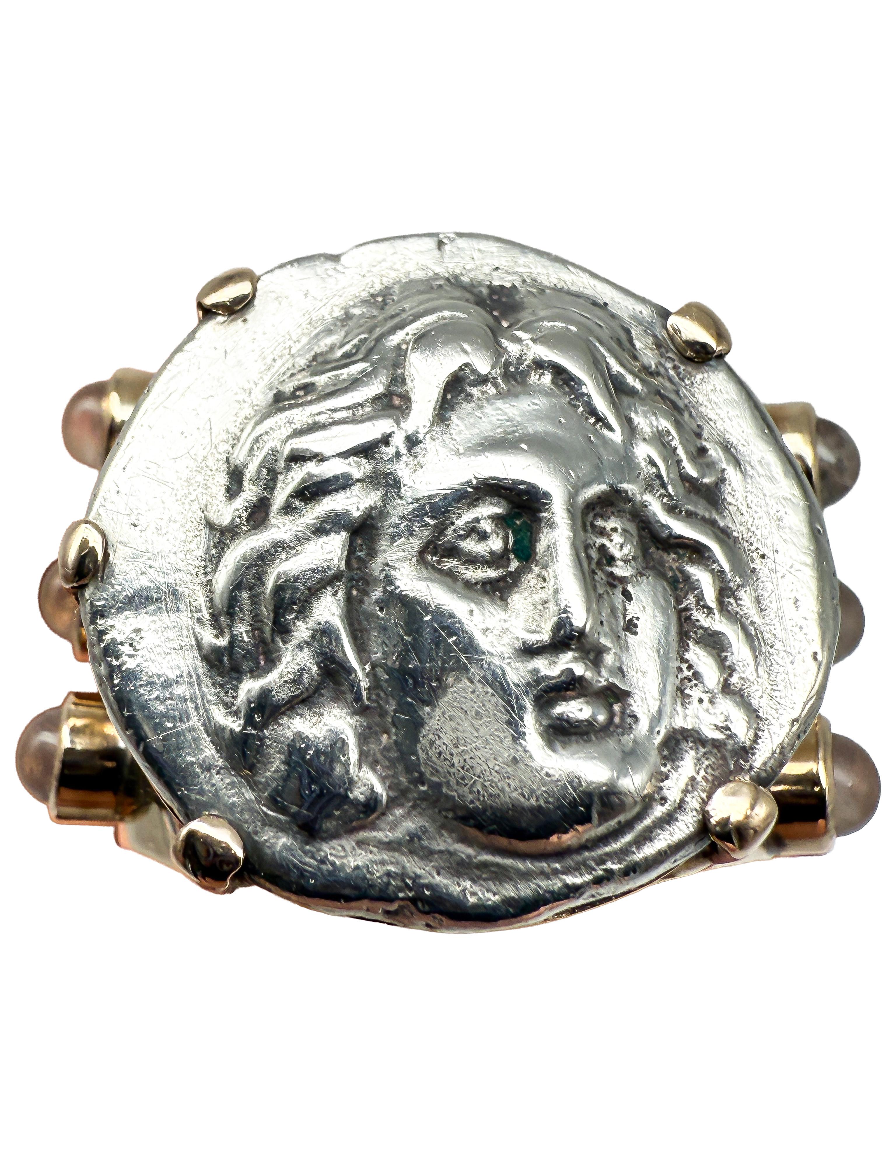 14K Yellow Gold Ring with Antique Greek Coin in vendita 4
