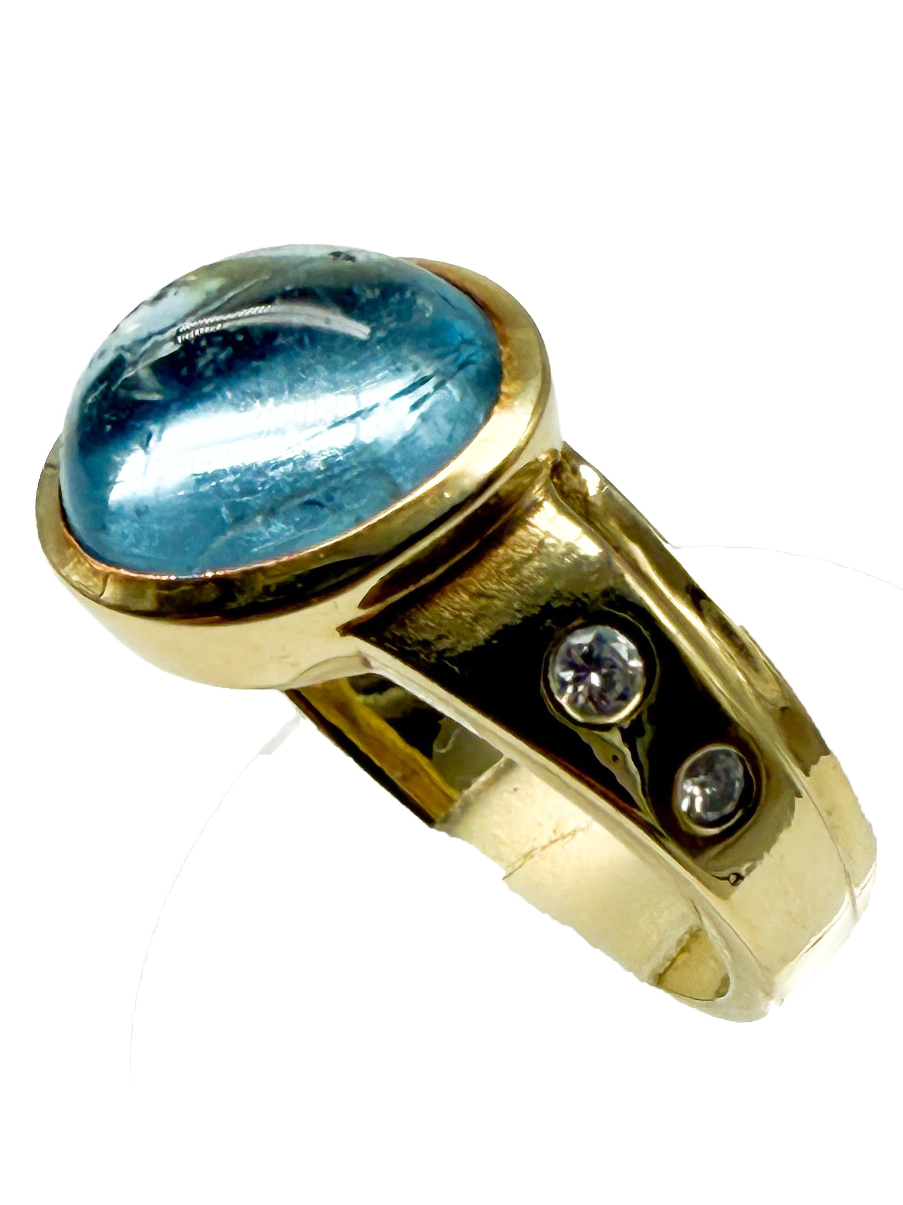 14K Yellow Gold Ring with Aquamarine & Diamonds (Moderne) im Angebot