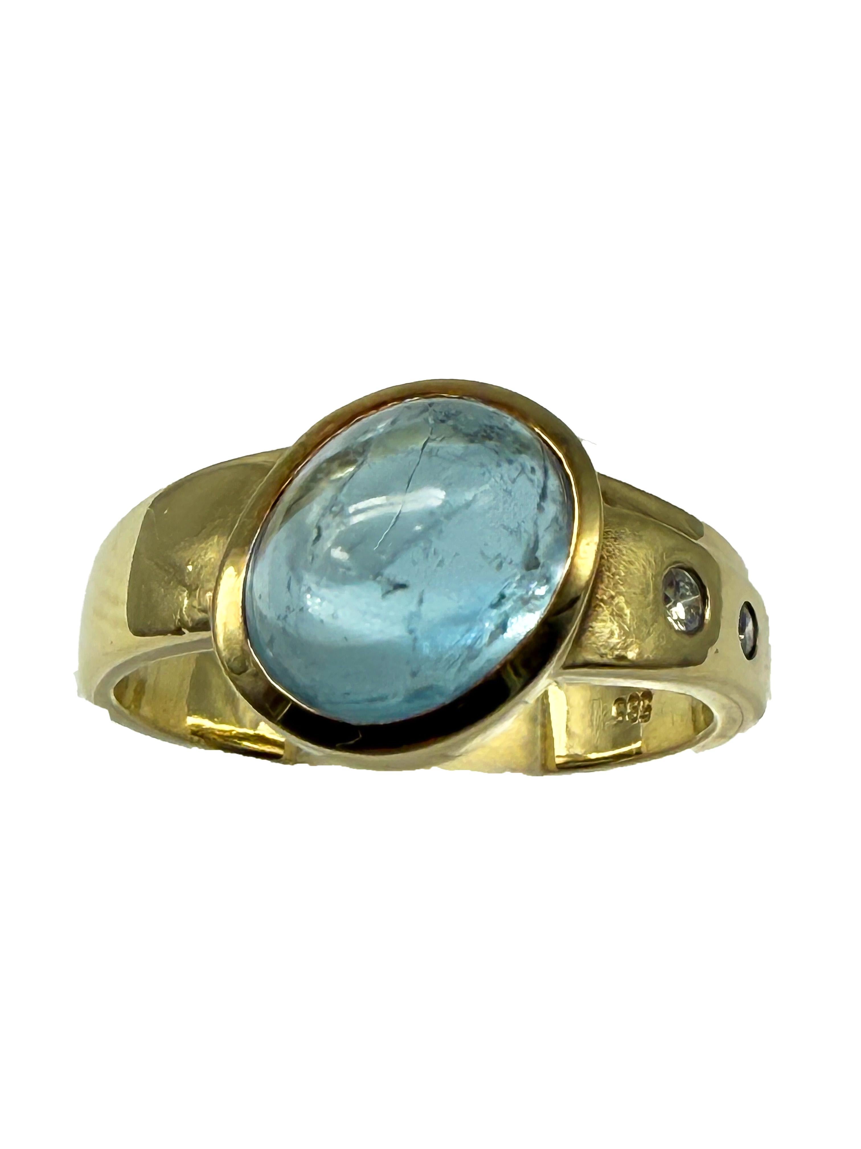 14K Yellow Gold Ring with Aquamarine & Diamonds für Damen oder Herren im Angebot