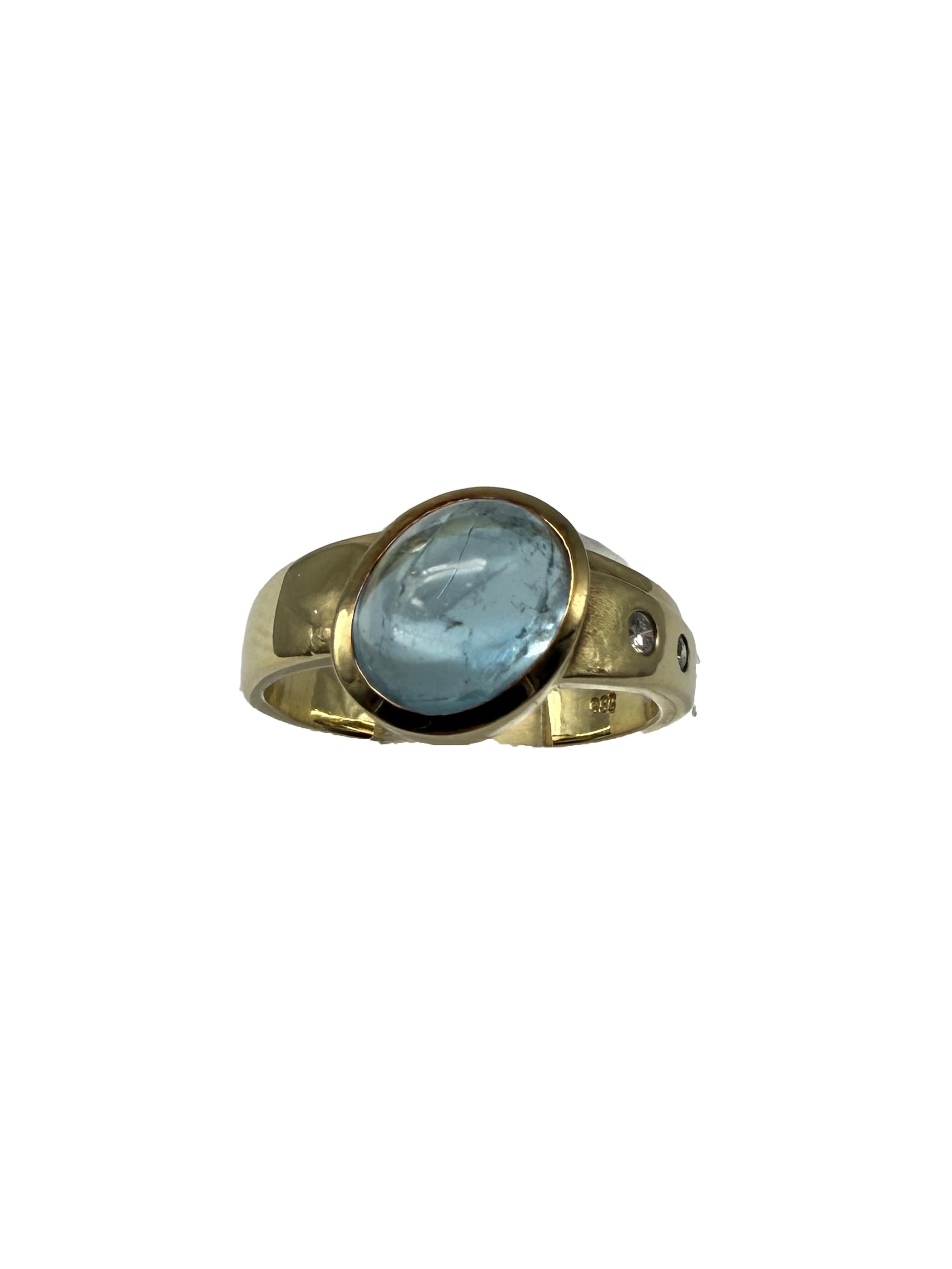 14K Yellow Gold Ring with Aquamarine & Diamonds im Angebot 1