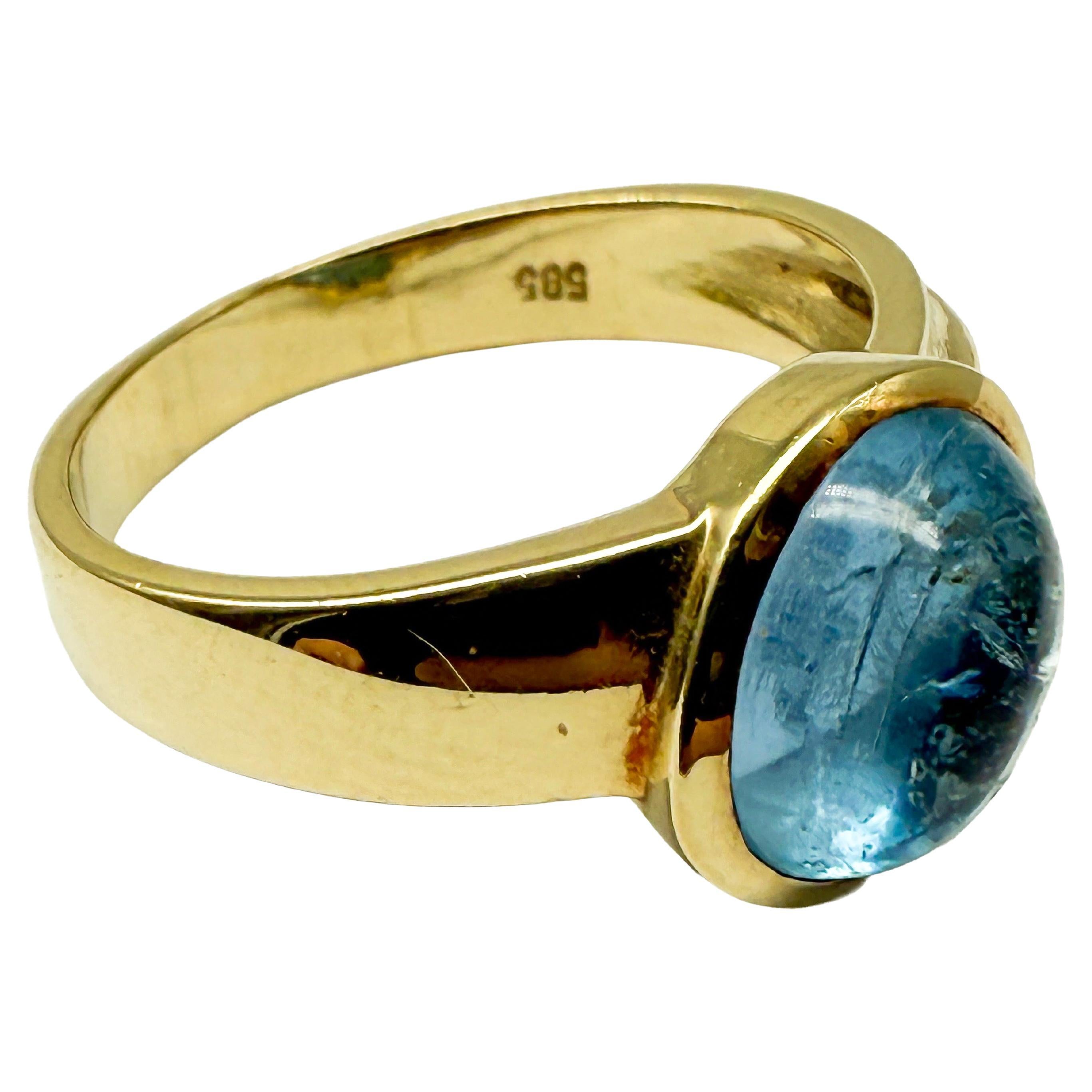 14K Yellow Gold Ring with Aquamarine & Diamonds im Angebot