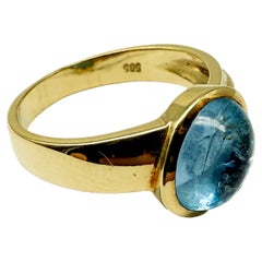 14K Yellow Gold Ring with Aquamarine & Diamonds
