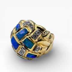 Anello in oro giallo 14K con opali australiani e diamanti. (Taglia 9,75)