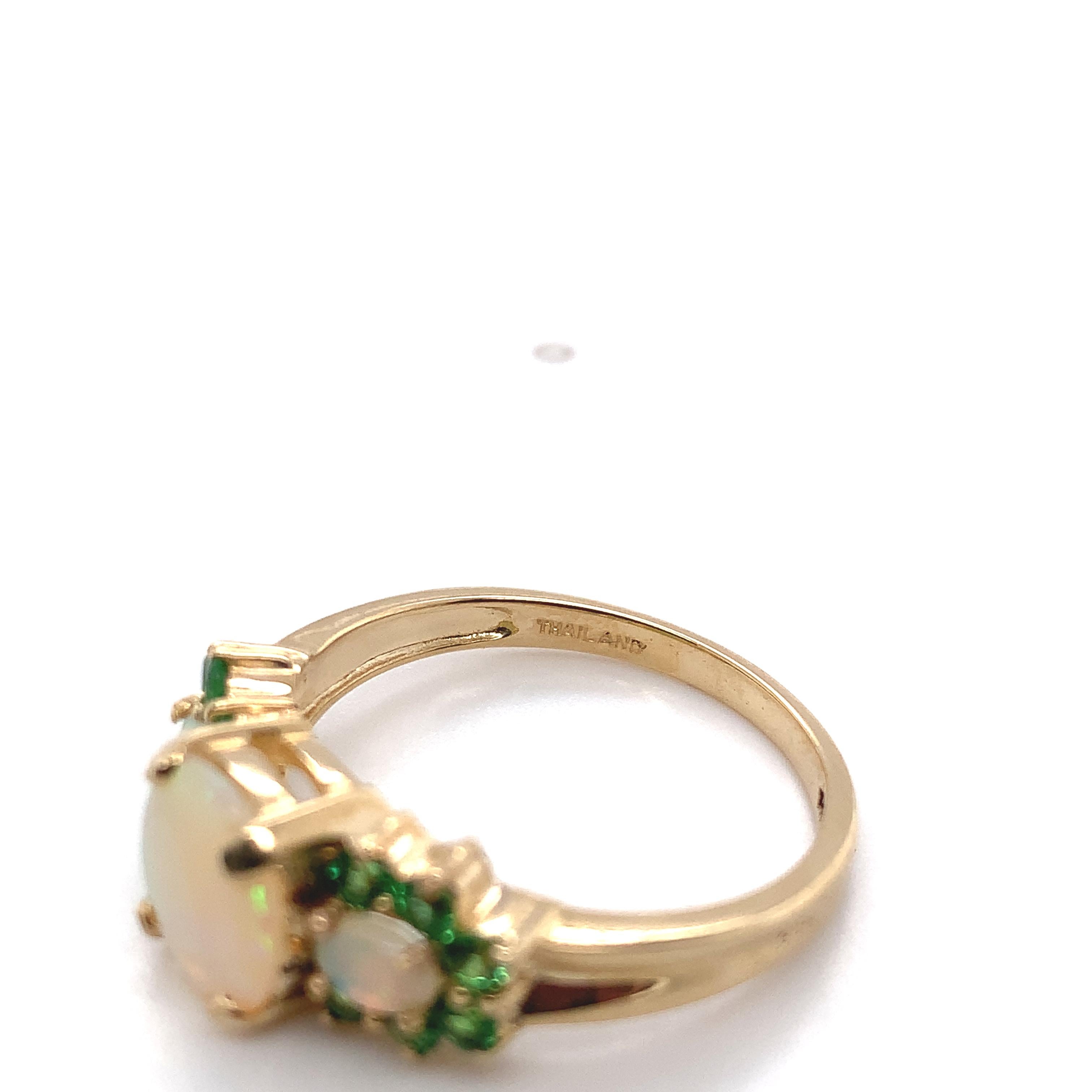 14K Yellow Gold Ring with Australian Opals & Green Tsavorite Garnets For Sale 4