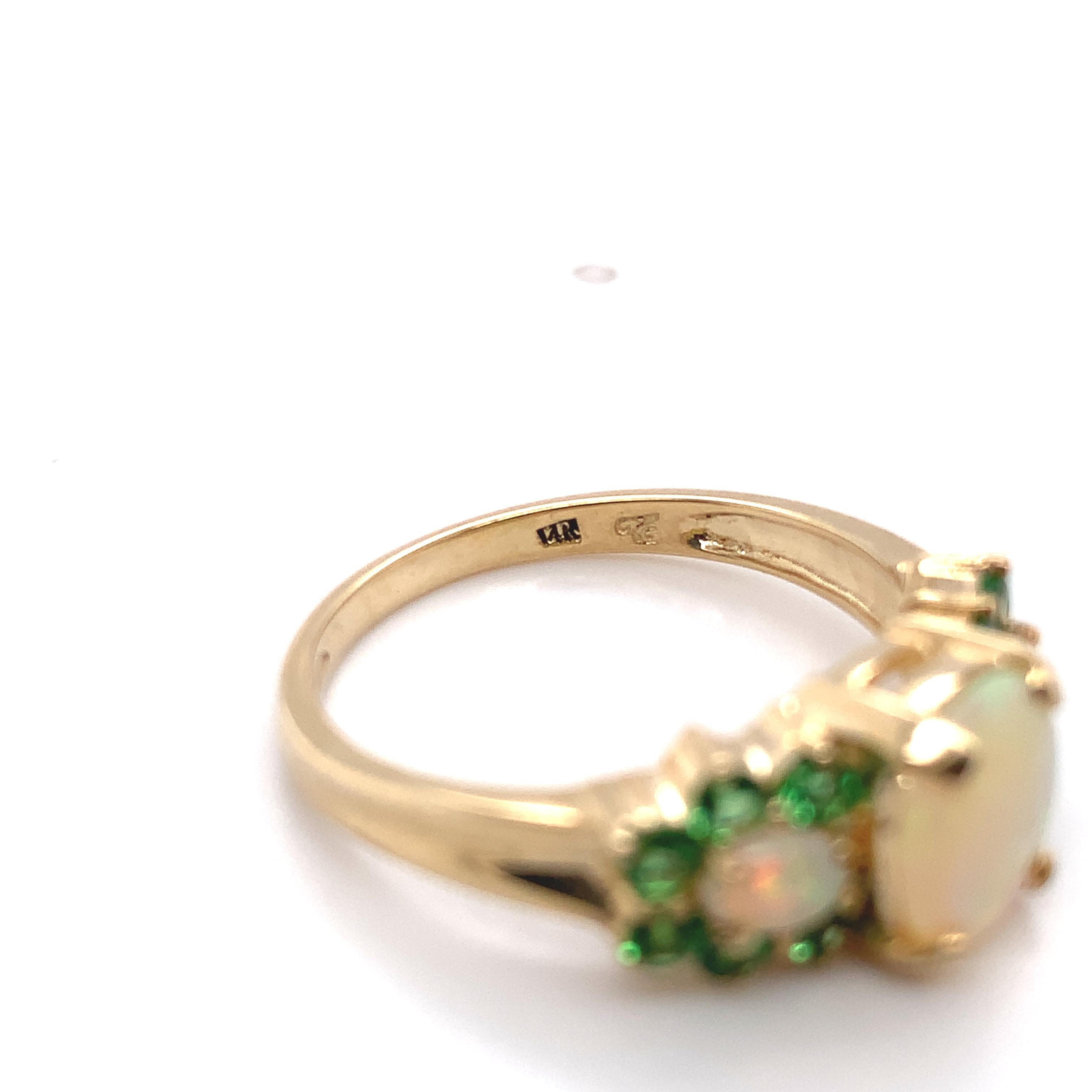 14K Yellow Gold Ring with Australian Opals & Green Tsavorite Garnets For Sale 3