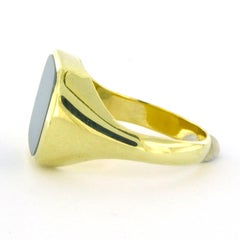 14k yellow gold ring with blue layered stone - ring size US 9.75 - 9.5 grams