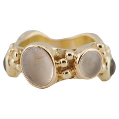 14k Yellow Gold Ring with Cabochon-Cut Moonstones