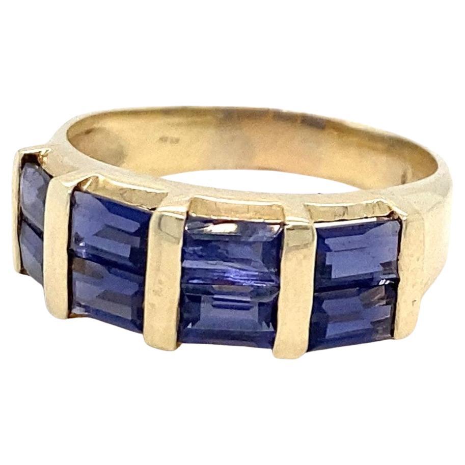 14k Yellow Gold Ring with Channel Set Sapphire Baguettes, Size 9