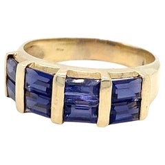 14k Yellow Gold Ring with Channel Set Sapphire Baguettes, Size 9