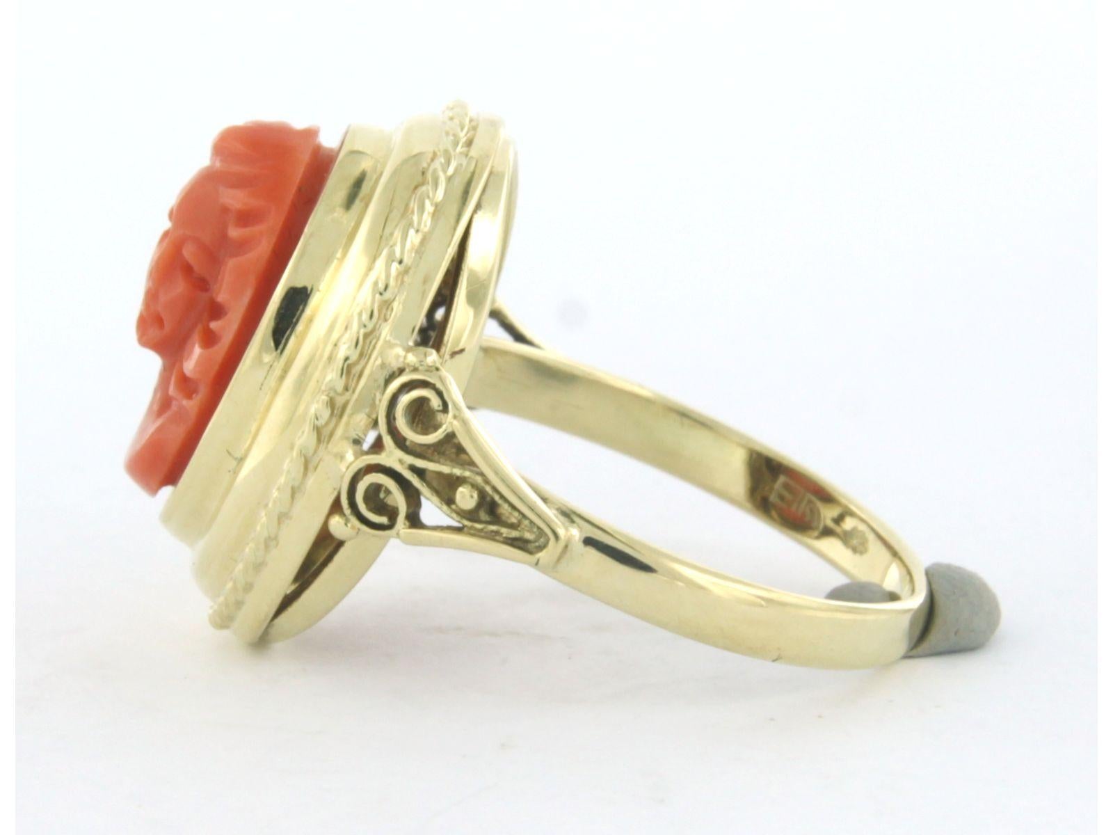 14k yellow gold ring set with coral - 4.6 grams - ring size US 7.5 - EU 17.75 (56)

Detailed description

The top of the ring is 1.9 cm wide

Ring size US 7.5 - EU 17.75 (56). The ring can be enlarged or reduced a few sizes at cost price. Please