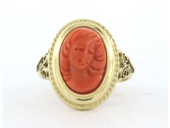 14k Gelbgold Ring mit Koralle - 4.6 Gramm - Ringgröße US 7.5 - EU 17.75 (56)