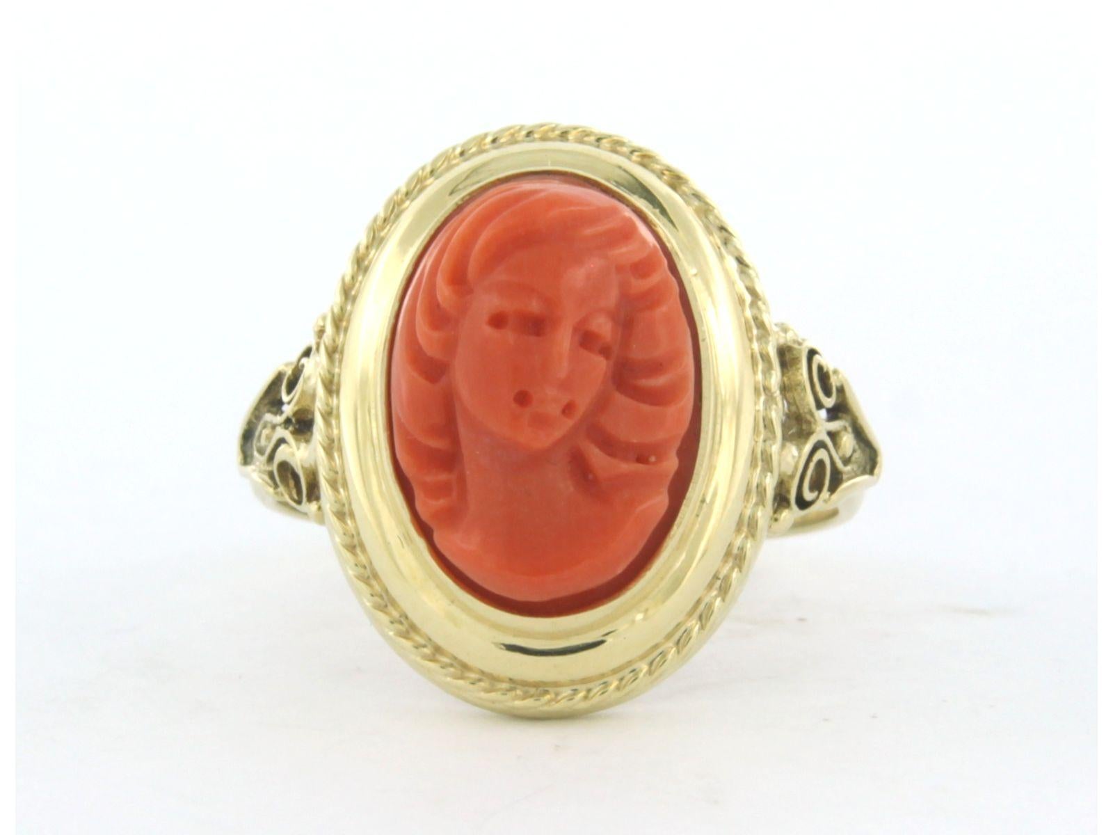 14k yellow gold ring with coral - 4.6 grams - ring size US 7.5 - EU 17.75 (56) For Sale 1