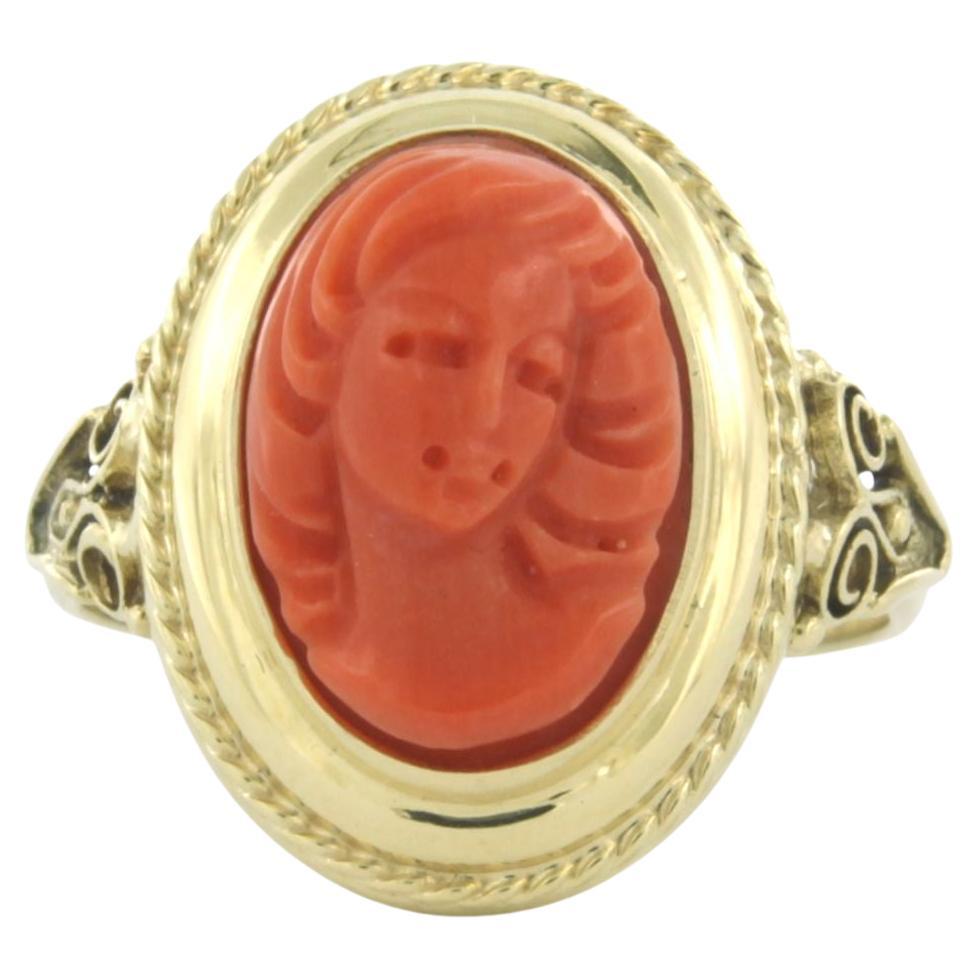 14k yellow gold ring with coral - 4.6 grams - ring size US 7.5 - EU 17.75 (56)