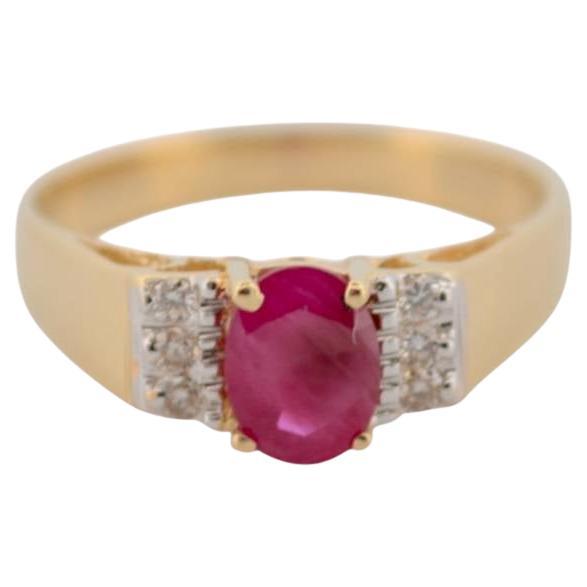 14k Yellow Gold Ring with Diamonds and Ruby