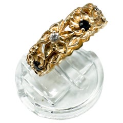14K Yellow Gold Ring with Diamonds and Sapphires