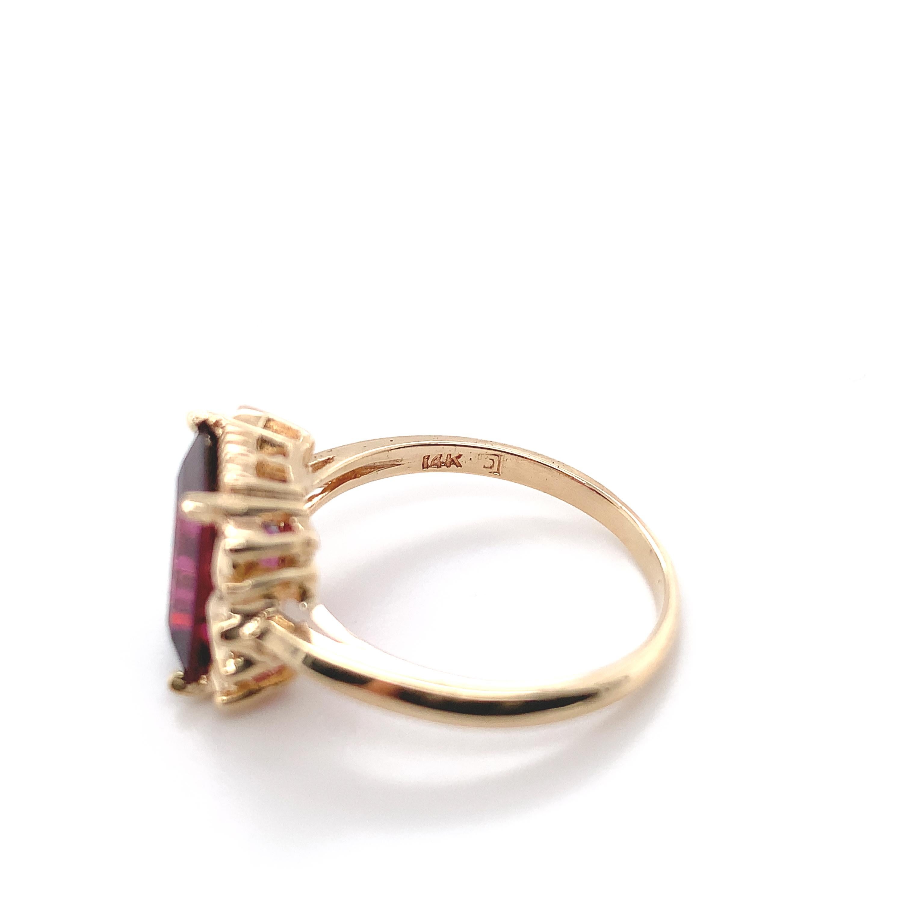 For Sale:  14K Yellow Gold Ring with Emerald Cut 3.51 carat Rhodolite Garnet 8