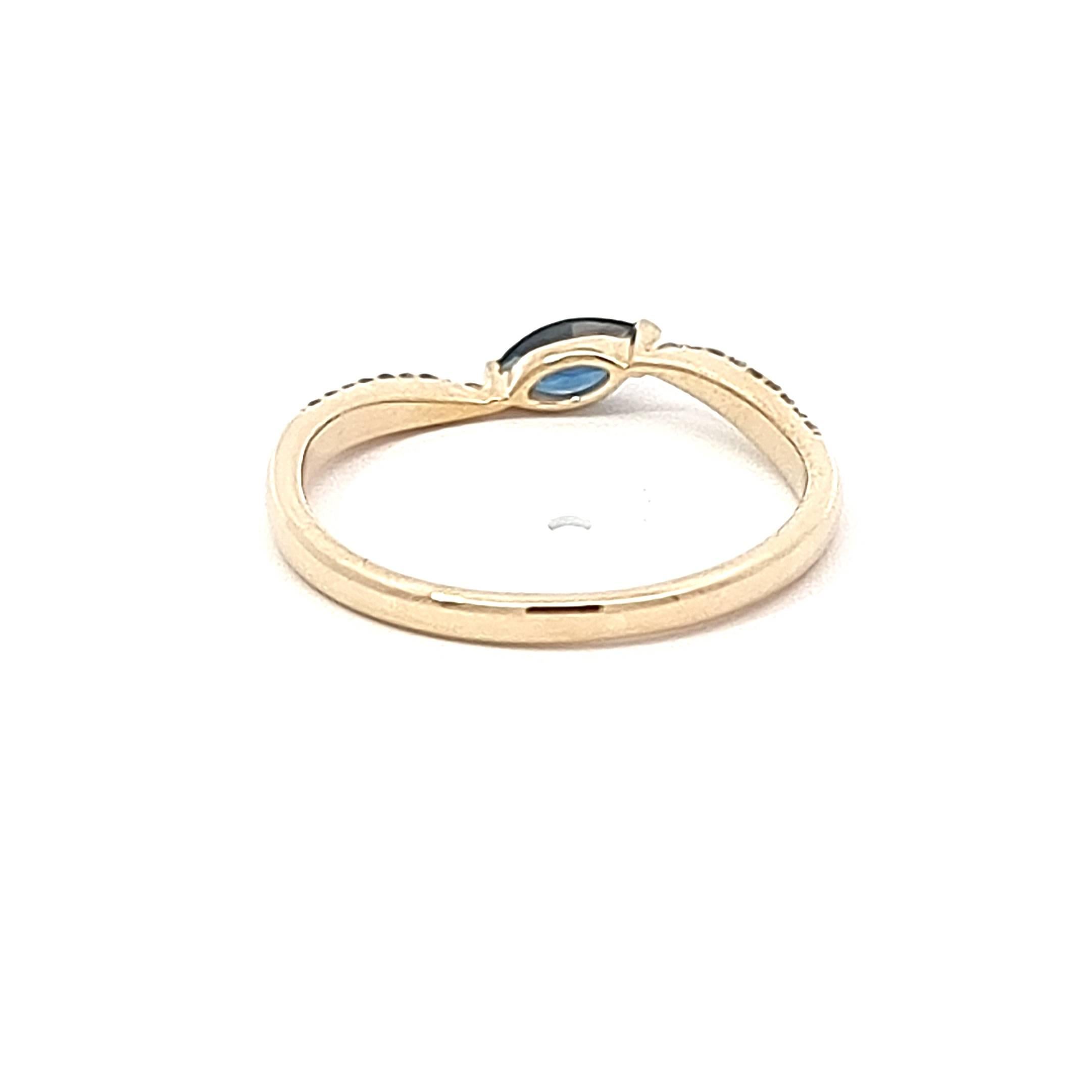 Marquise Cut 14K Yellow Gold Ring with Marquise Blue Sapphire and White Sapphires on Shank For Sale