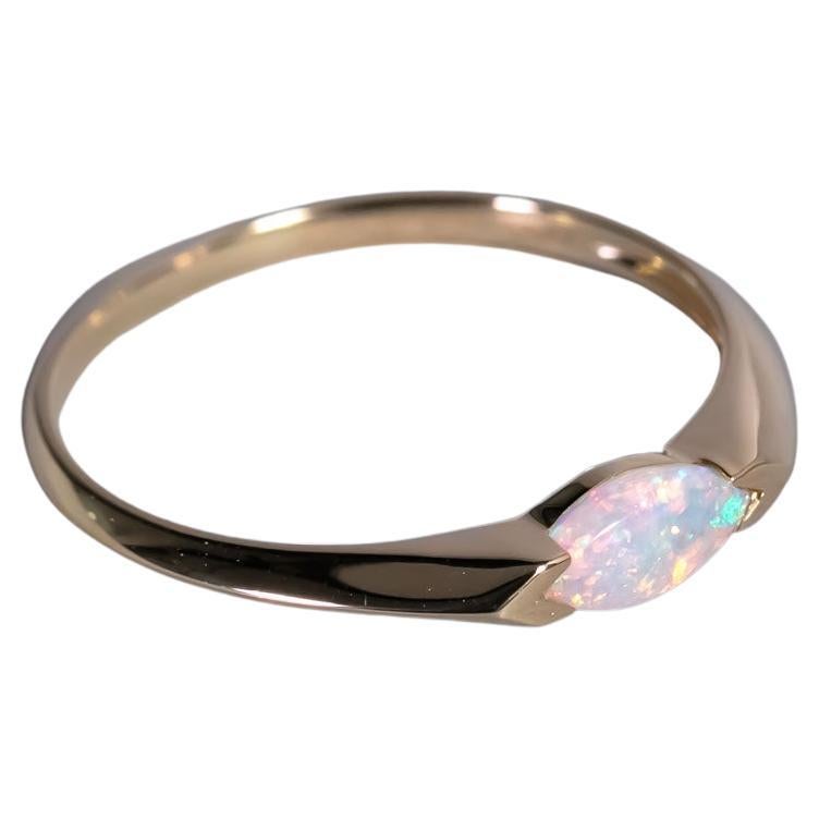 14K Yellow Gold Ring with Marquise-Cut Australian Solid Opal For Sale
