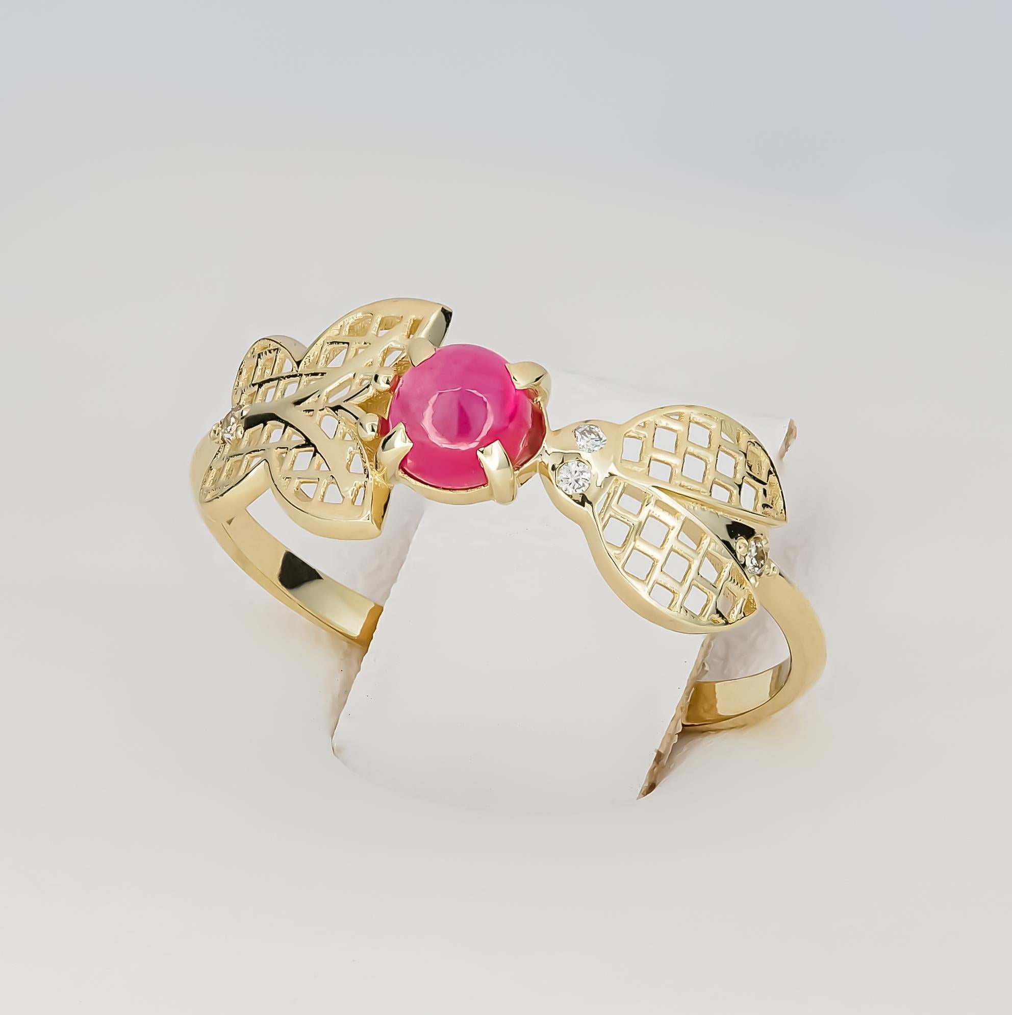 14 Karat Gold Ring with Ruby and Diamonds. July birthstone ruby ring In New Condition In Istanbul, TR