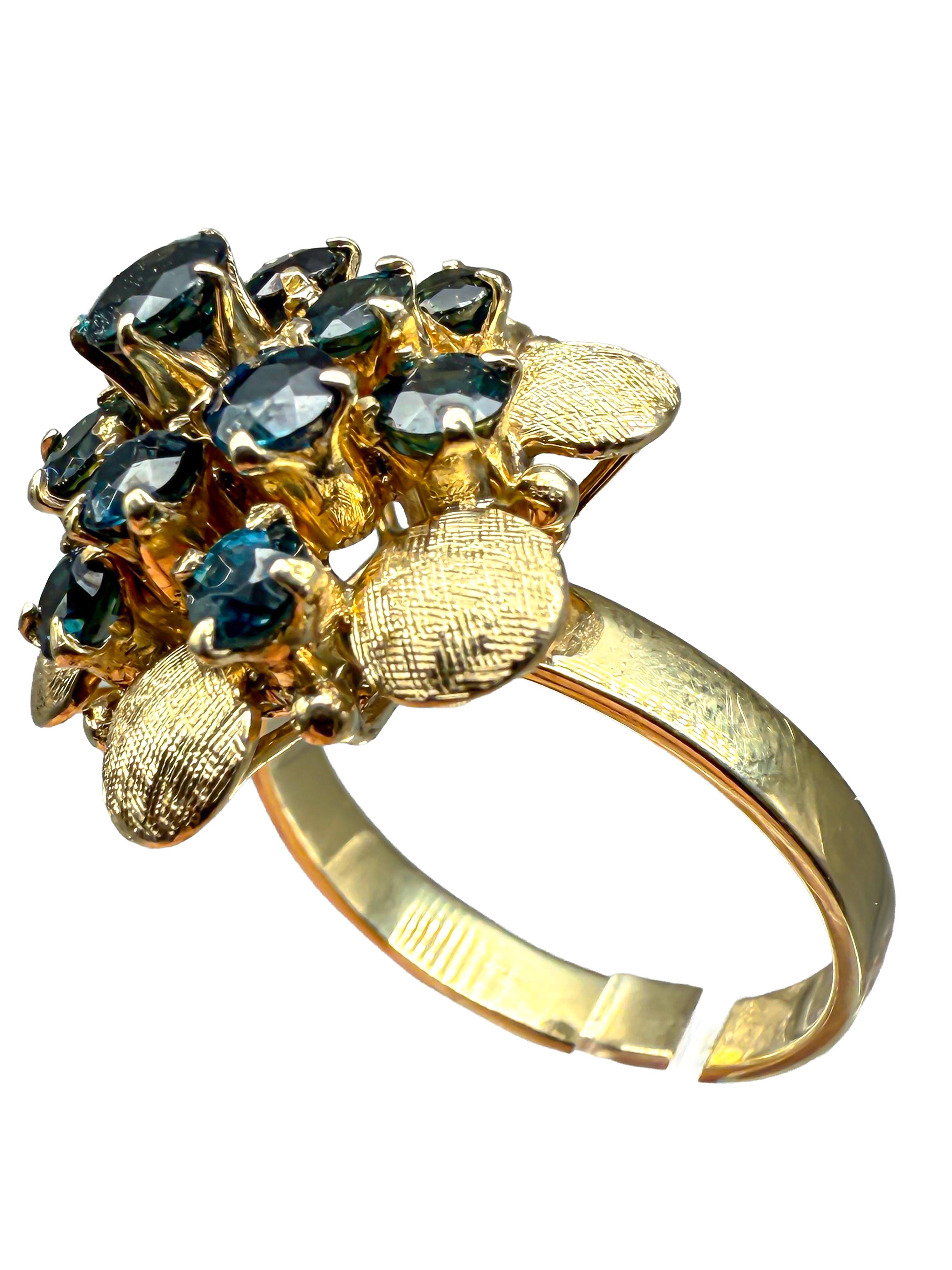 Rétro 14K yellow gold ring with sapphire; certificate included in vendita