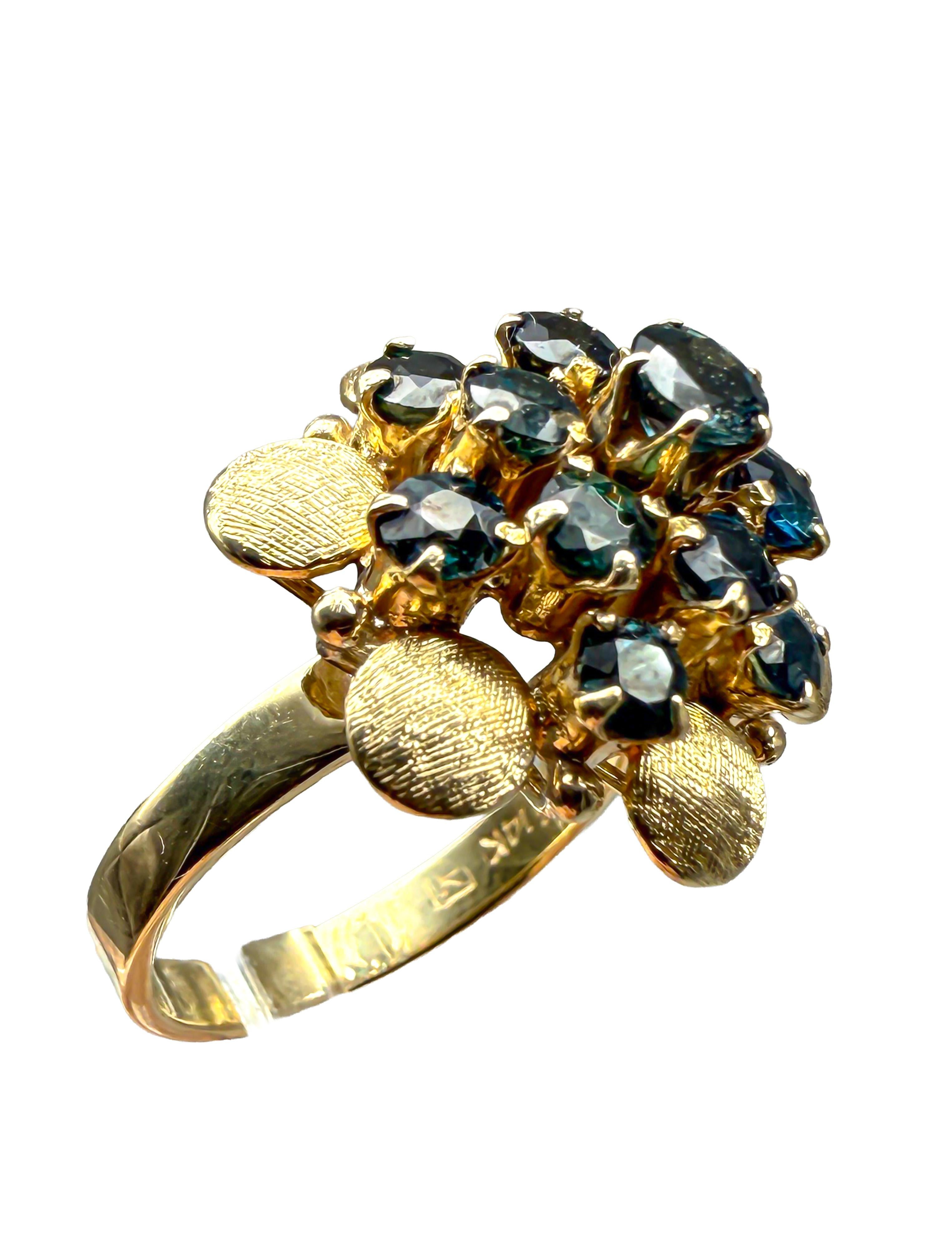 Taglio brillante 14K yellow gold ring with sapphire; certificate included in vendita