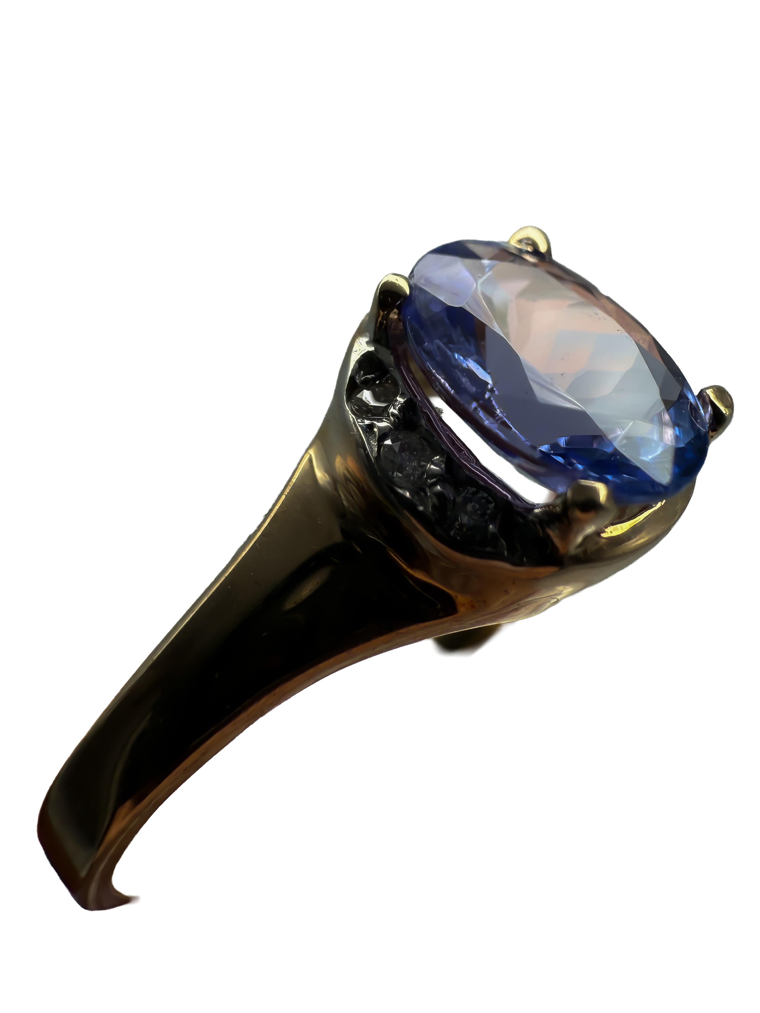 Rétro Bague en or jaune 14K avec Tanzanite en vente