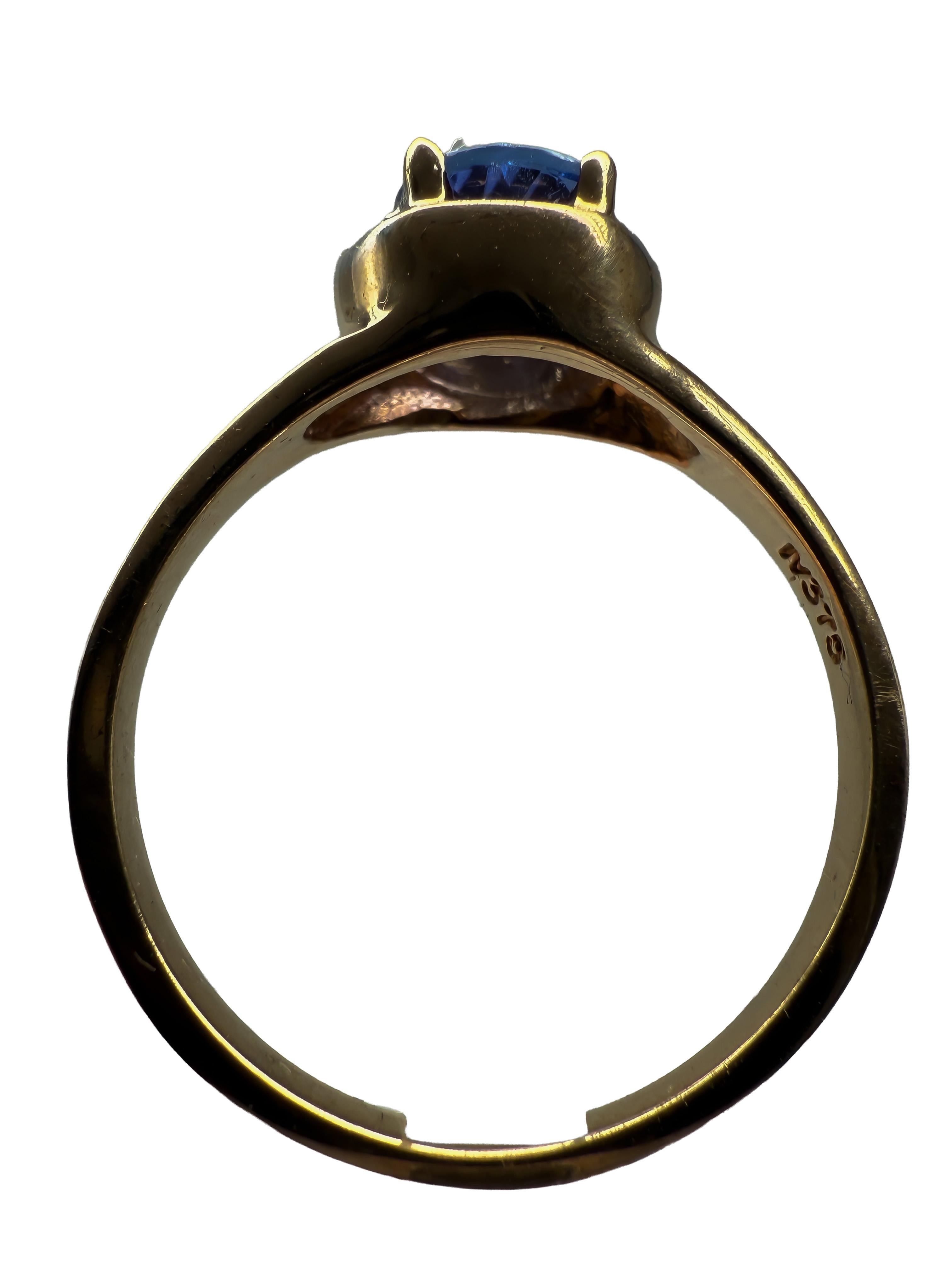 Taille brillant Bague en or jaune 14K avec Tanzanite en vente