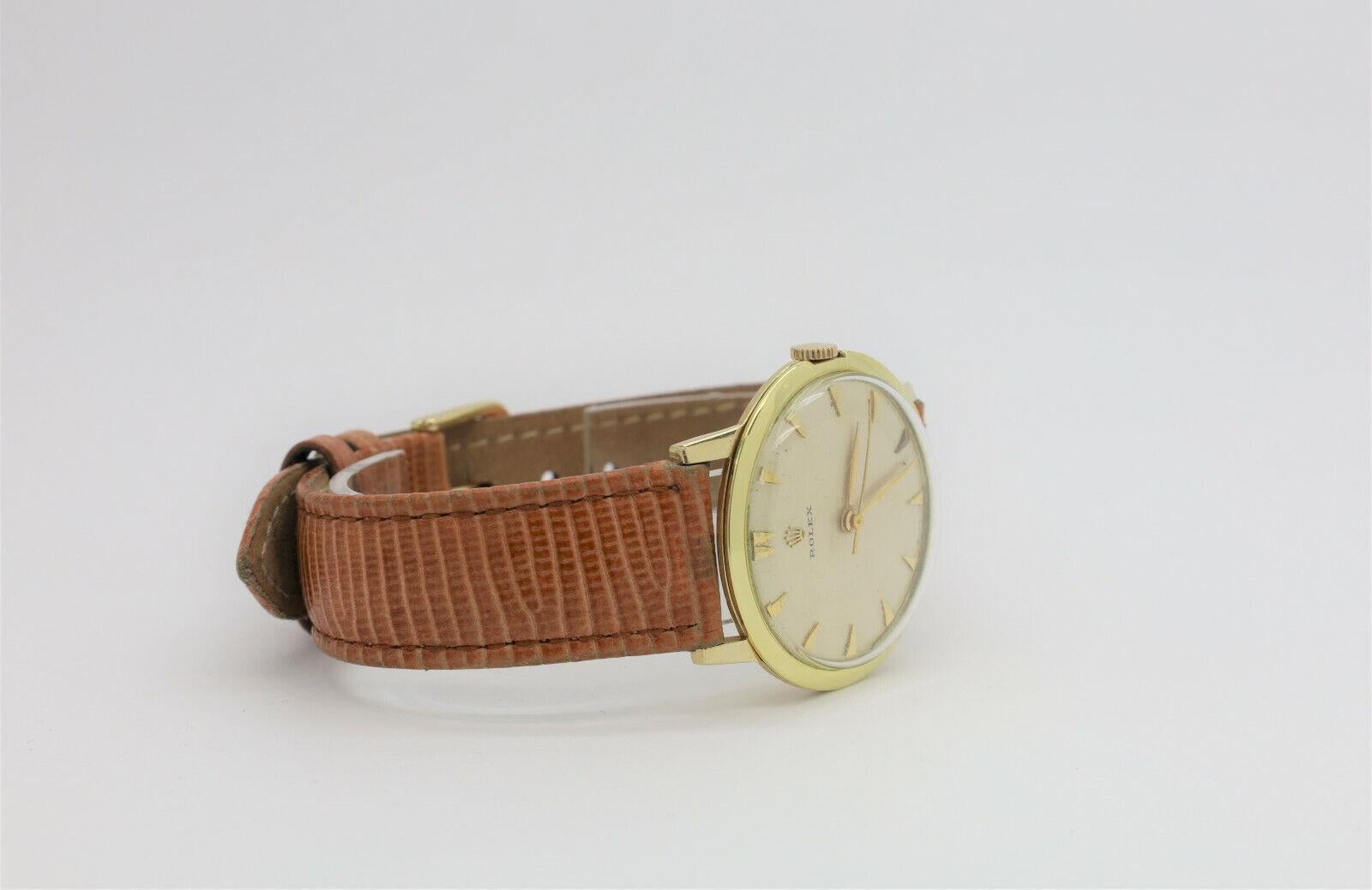 14k Yellow Gold Rolex Circa 1955 Precision Watch Hand Wound Cal. 1210 Movement In Fair Condition For Sale In Providence, RI