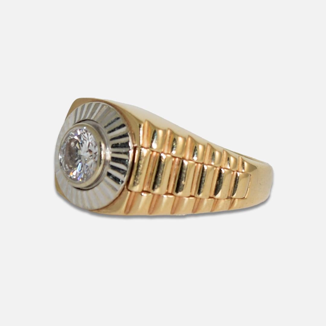 Round Cut 14K Yellow Gold Rolex Design Diamond Ring 0.75ct For Sale