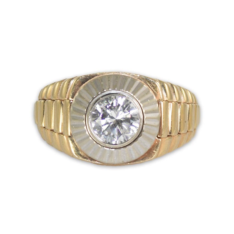 Anello con diamante design Rolex in oro giallo 14K 0,75ct in