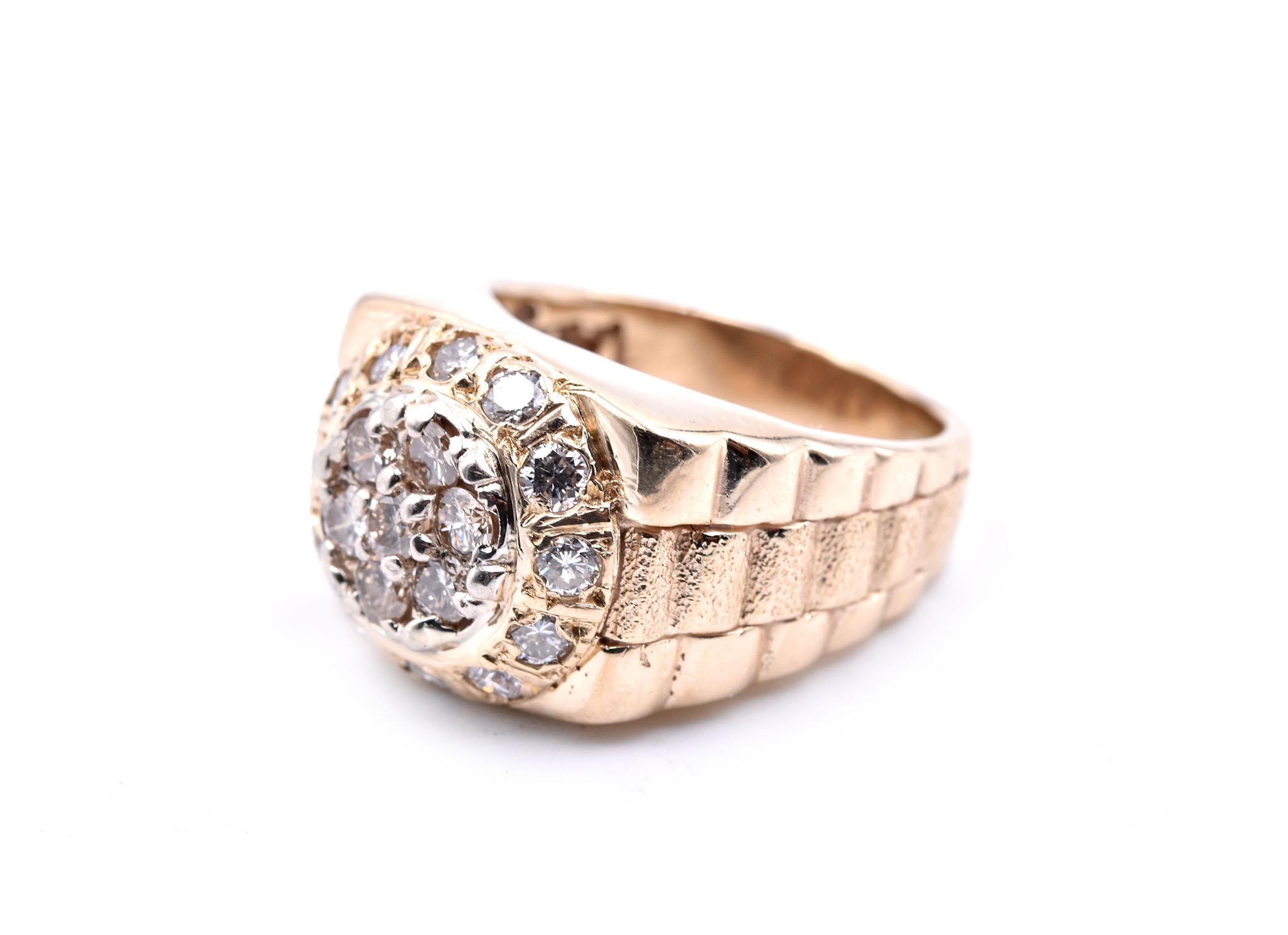 Round Cut 14 Karat Yellow Gold “Rolex” Style Ring