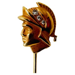 14K Gelbgold Römischer Kopf Diamantbrosche, Art Deco, 1980er Jahre, 2,2g