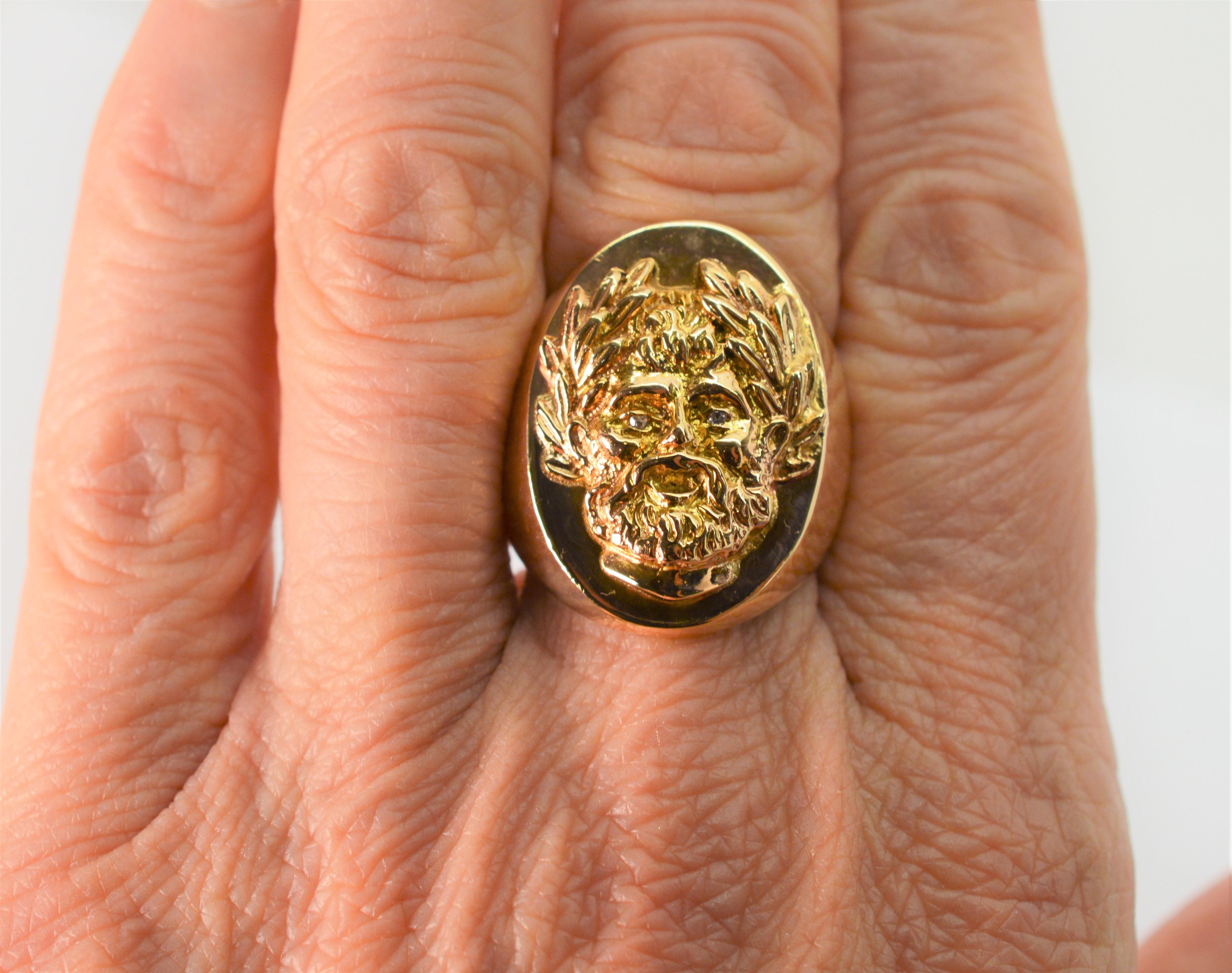 14K Yellow Gold Roman Signet Unisex Ring w Diamond Accents For Sale at ...