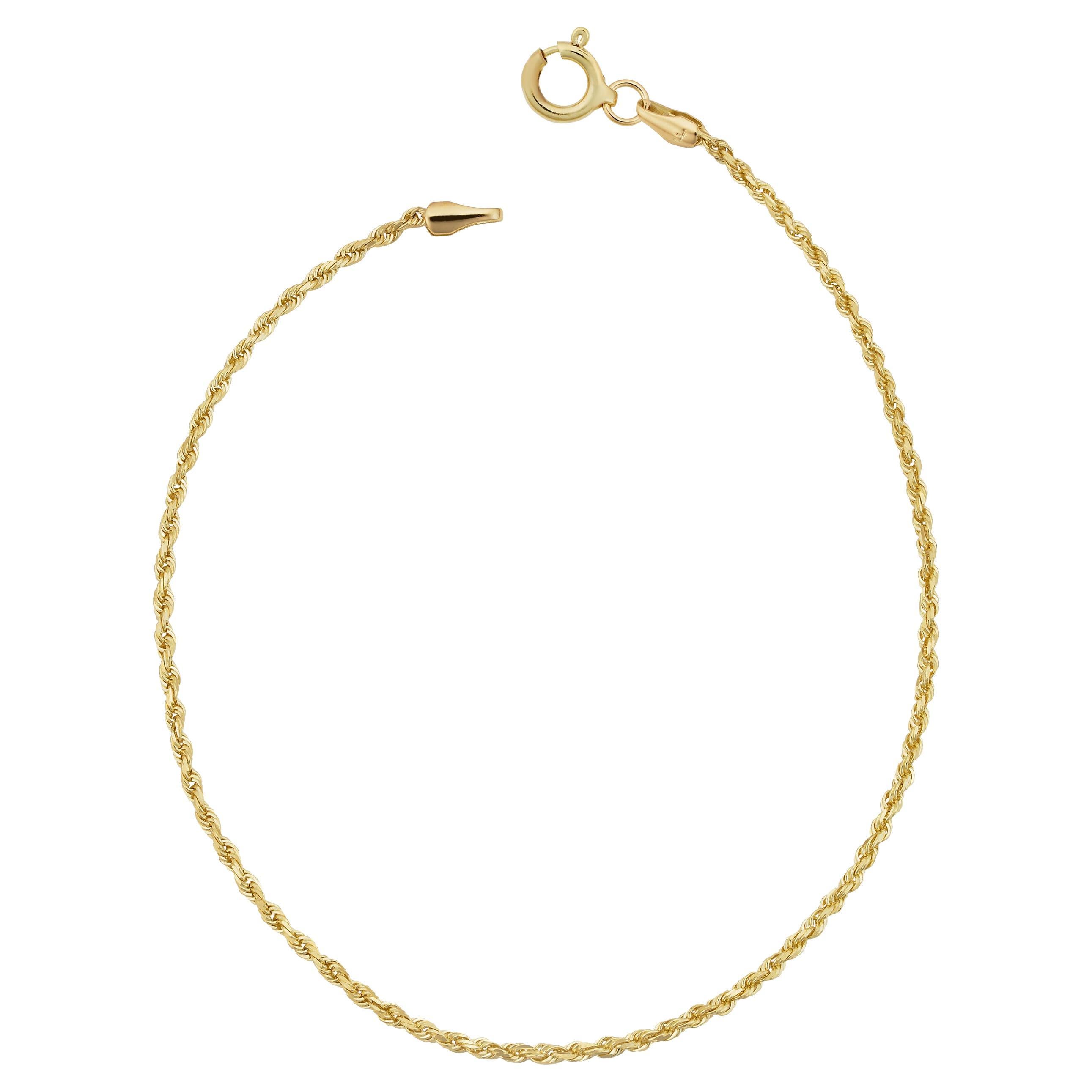 14K Yellow Gold Rope Anklet Adjustable for Her For Sale