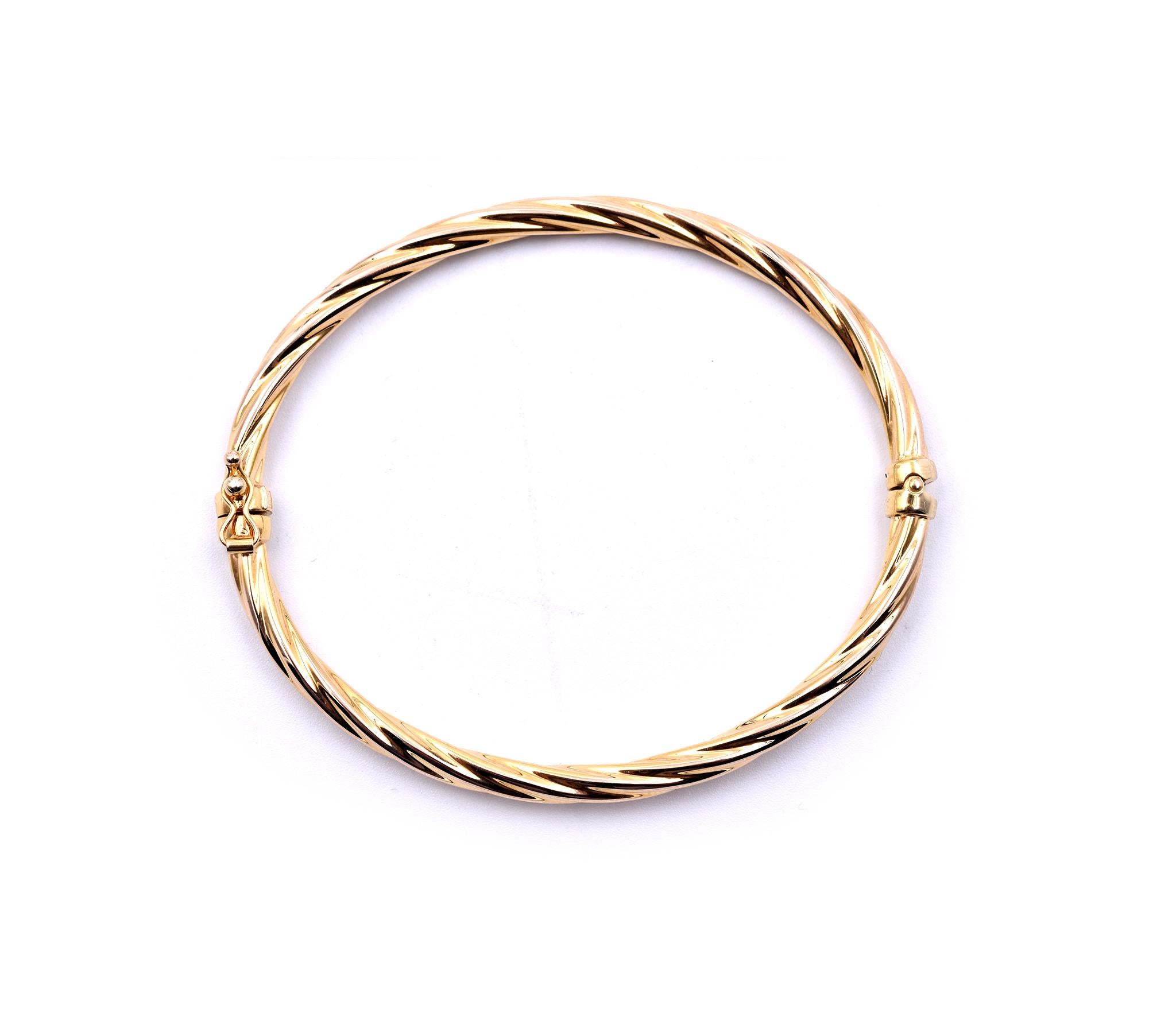 14 Karat Yellow Gold Rope Bangle Bracelet In Excellent Condition In Scottsdale, AZ
