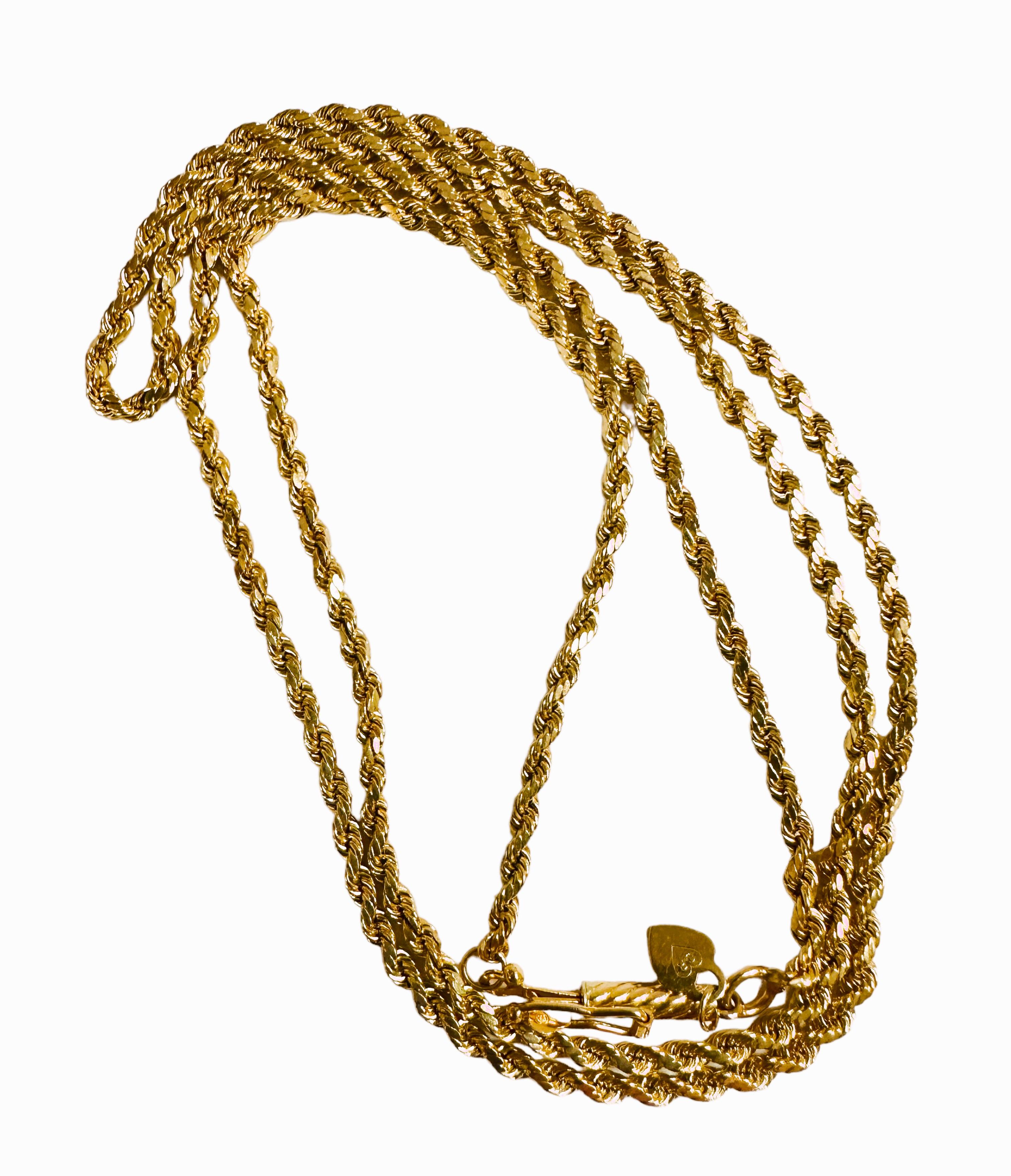 14K Yellow Gold Rope Chain 22 Inches 3.46 Grams For Sale 1