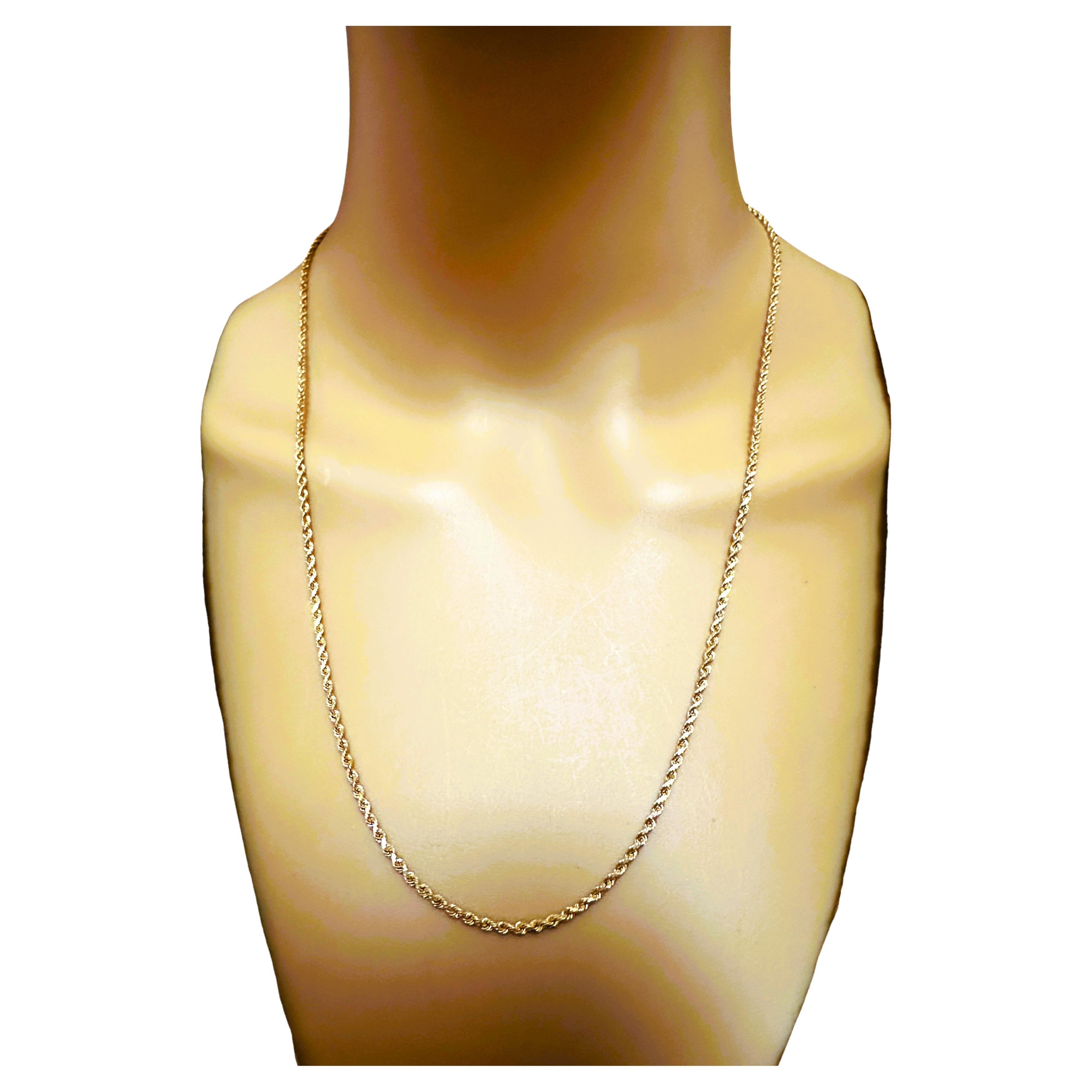 14K Yellow Gold Rope Chain 22 Inches 3.46 Grams For Sale