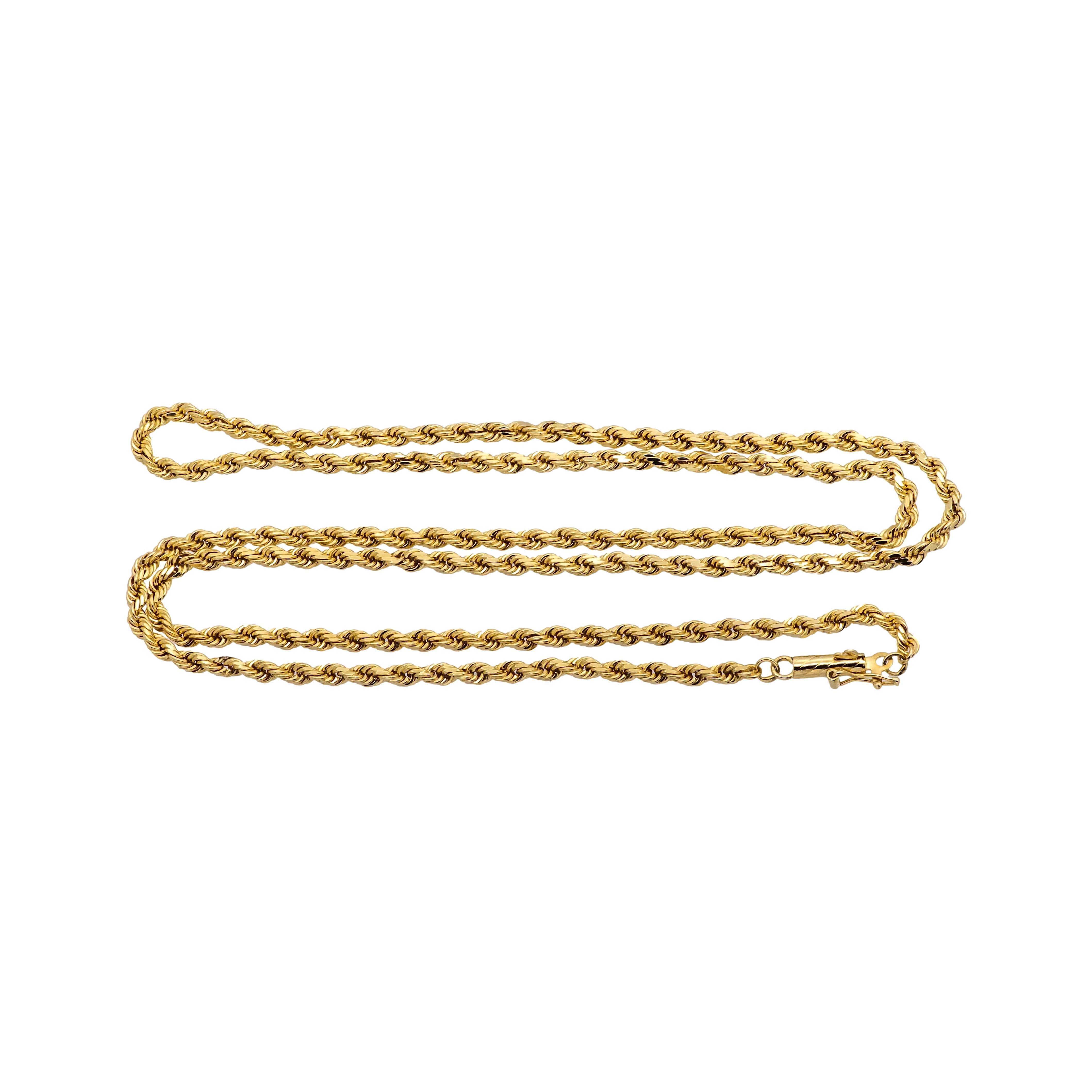 Collar de Oro Amarillo de 14K con Cadena de Cuerda Corte Diamante 26