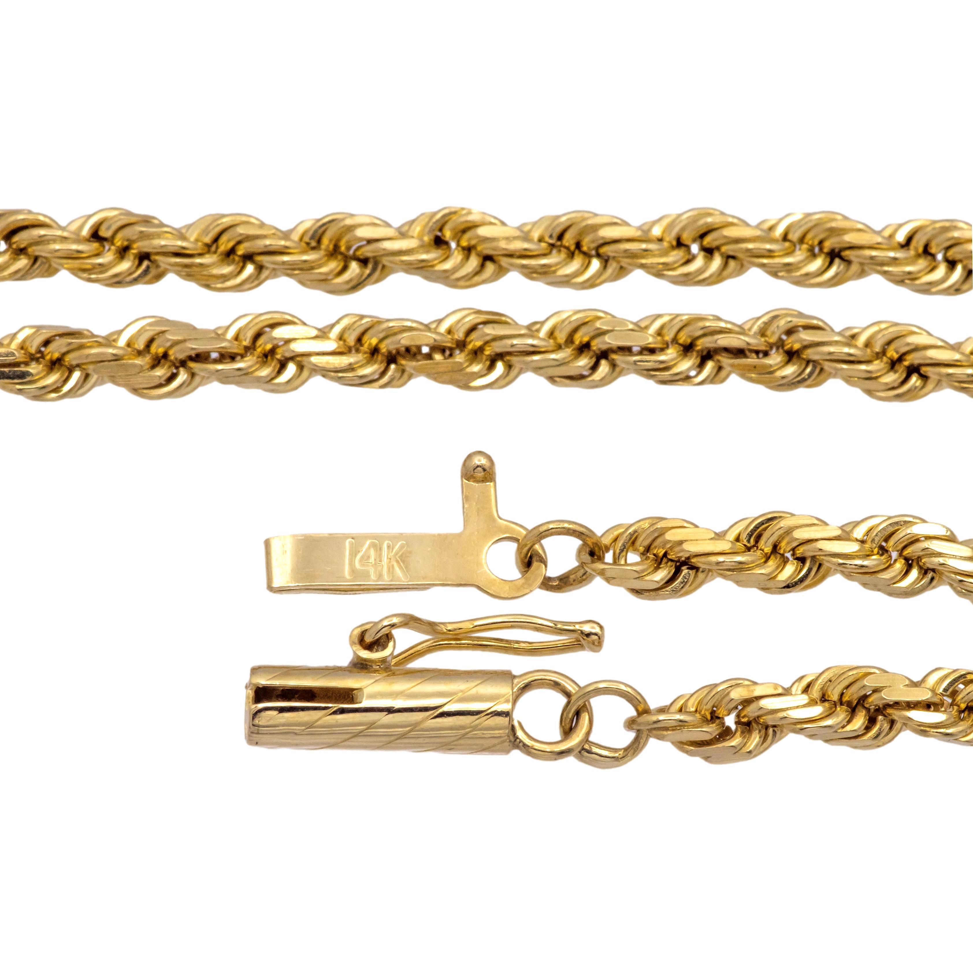 Femenino o masculino Collar de Oro Amarillo de 14K con Cadena de Cuerda Corte Diamante 26