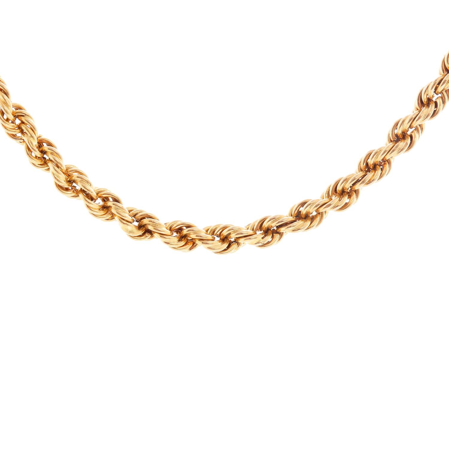 14 Karat Yellow Gold Rope Chain In Excellent Condition In Dallas, TX