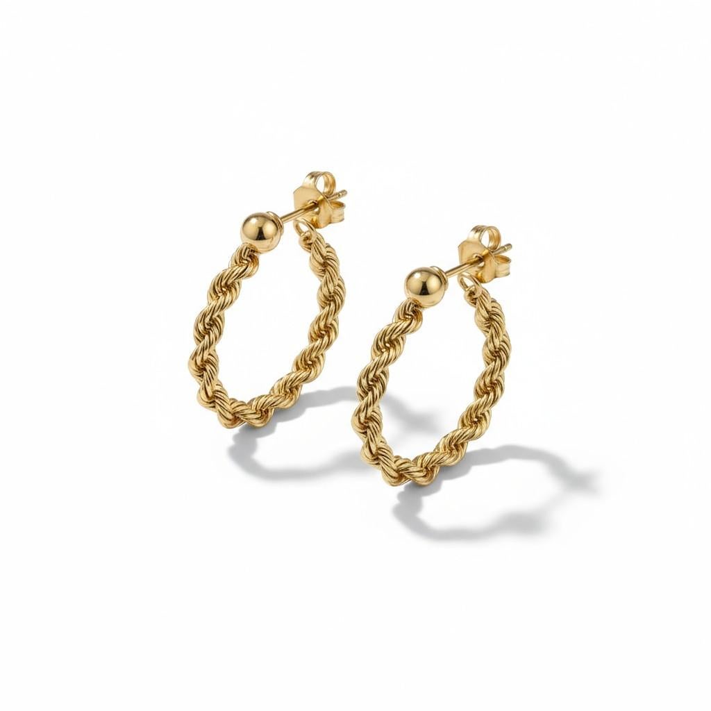 da uomo o donna Orecchini in oro giallo 14K con catena a spirale Looping e design a catena in vendita