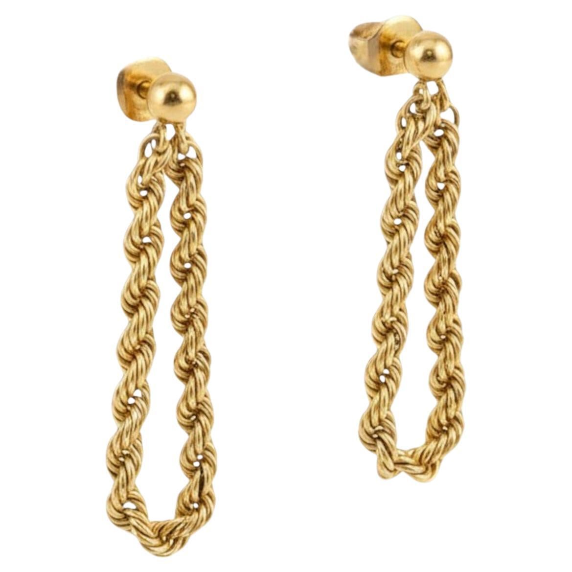 Orecchini in oro giallo 14K con catena a spirale Looping e design a catena in vendita