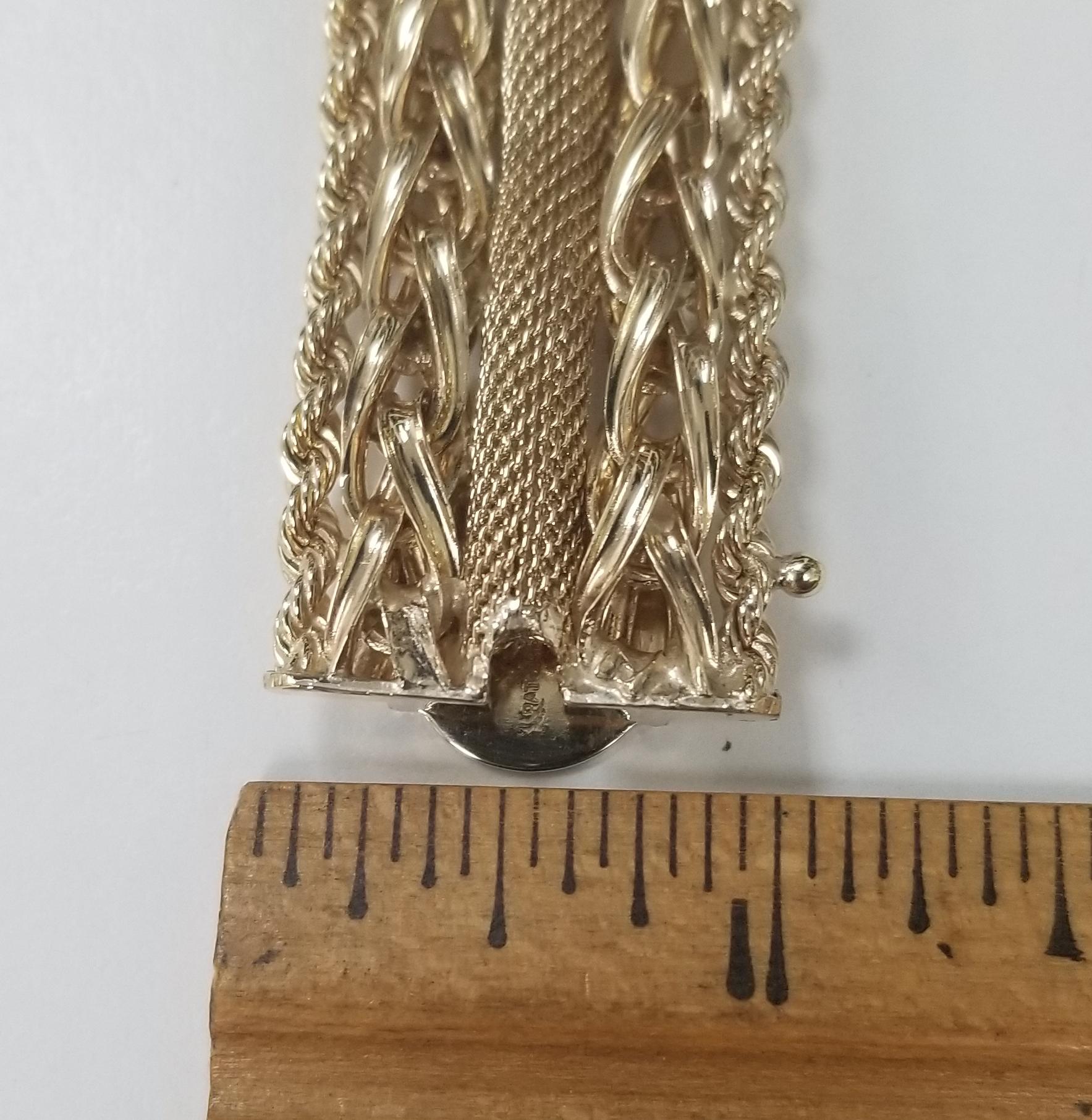 Contemporary 14 Karat Yellow Gold Rope, Link and Mesh Wide Bracelet For Sale